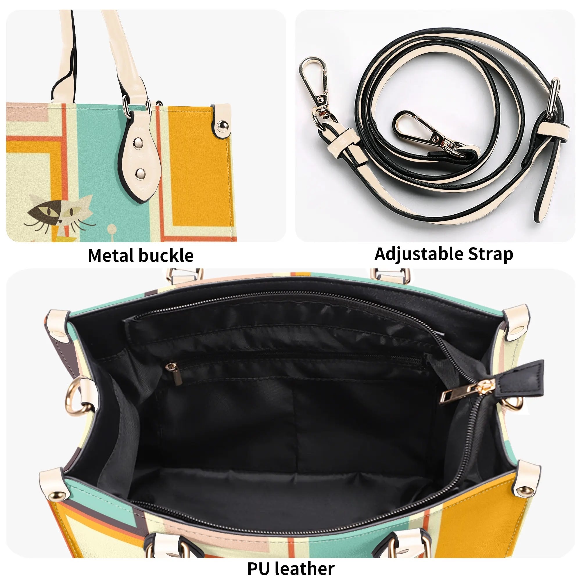 Mid Century Mod Kitschy Handbag, MCM Retro Geometric Designed With Atomic Kitty Cat - Mid Century Modern Gal