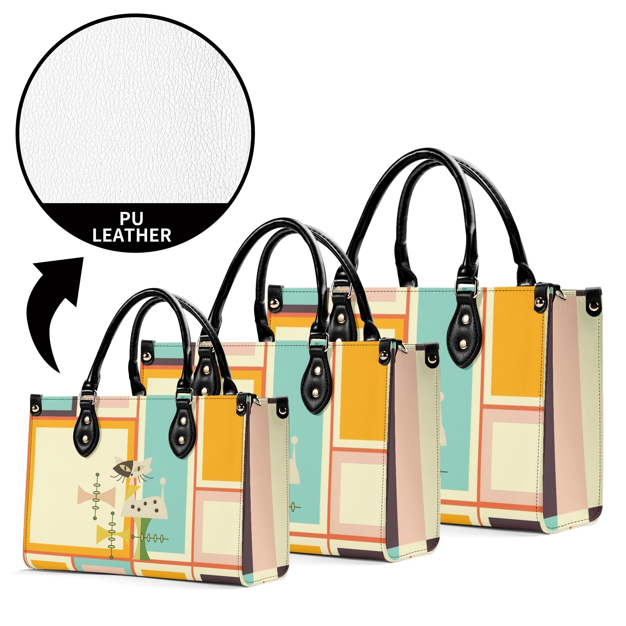 Mid Century Mod Kitschy Handbag, MCM Retro Geometric Designed With Atomic Kitty Cat - Mid Century Modern Gal