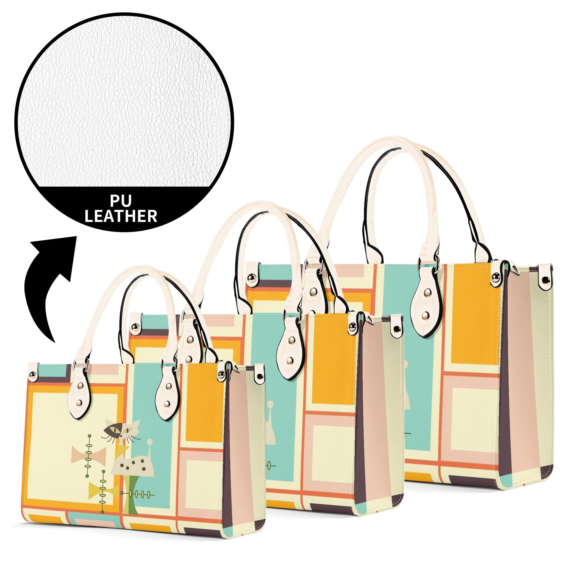 Mid Century Mod Kitschy Handbag, MCM Retro Geometric Designed With Atomic Kitty Cat - Mid Century Modern Gal