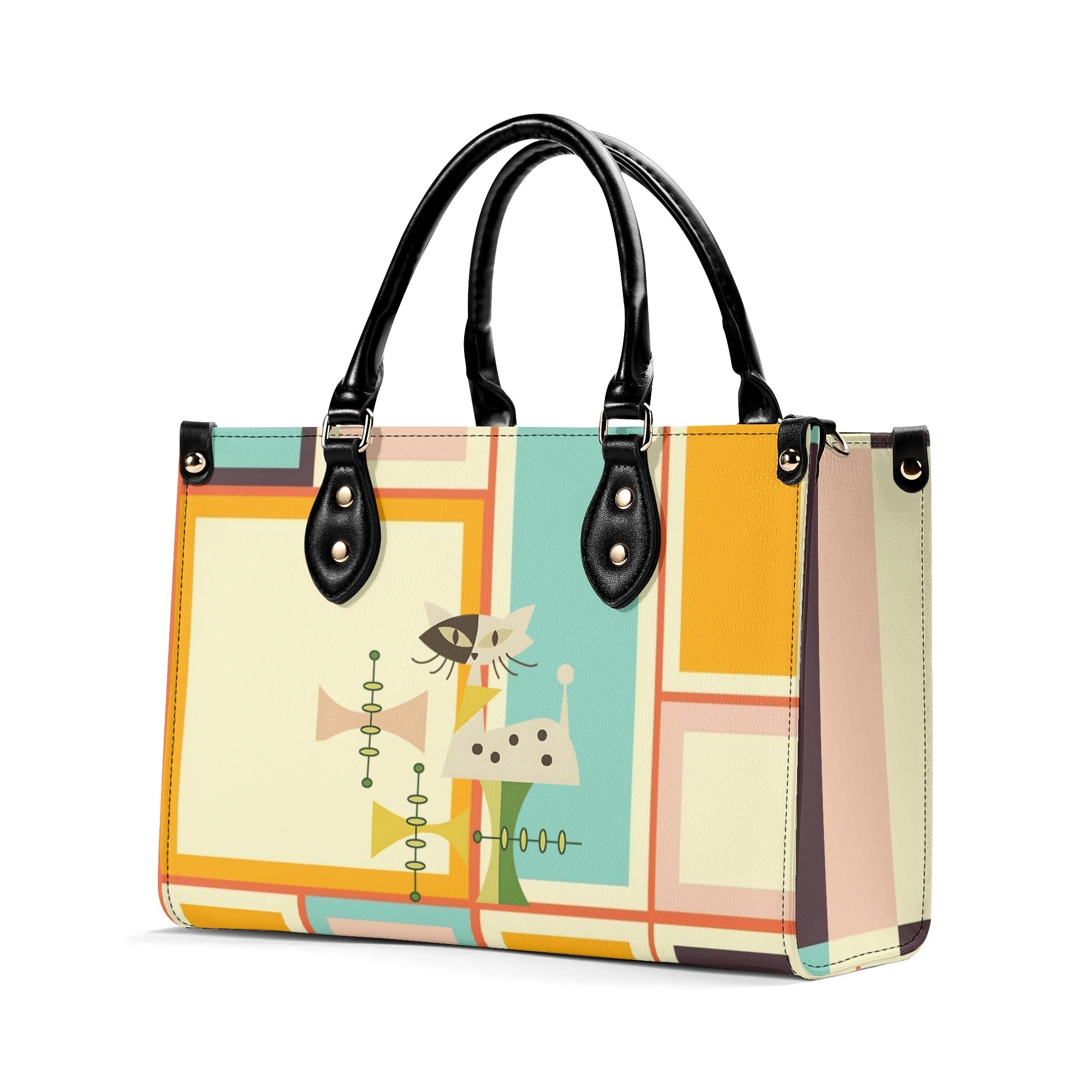 Mid Century Mod Kitschy Handbag, MCM Retro Geometric Designed With Atomic Kitty Cat - Mid Century Modern Gal