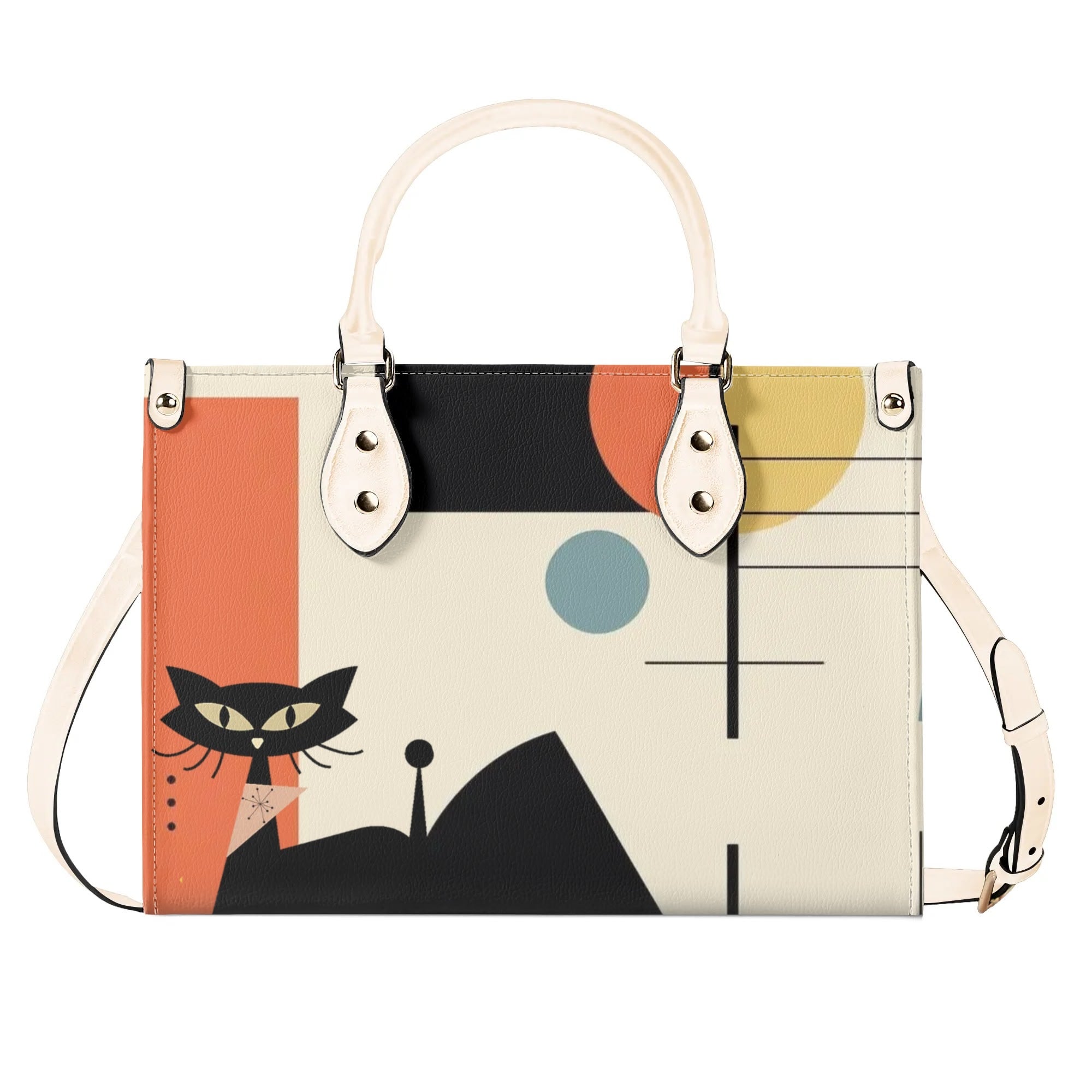 Atomic Cat Mid Mod Bauhaus Designed Trendy Luxury Handbag, Shoulder Bag - Mid Century Modern Gal