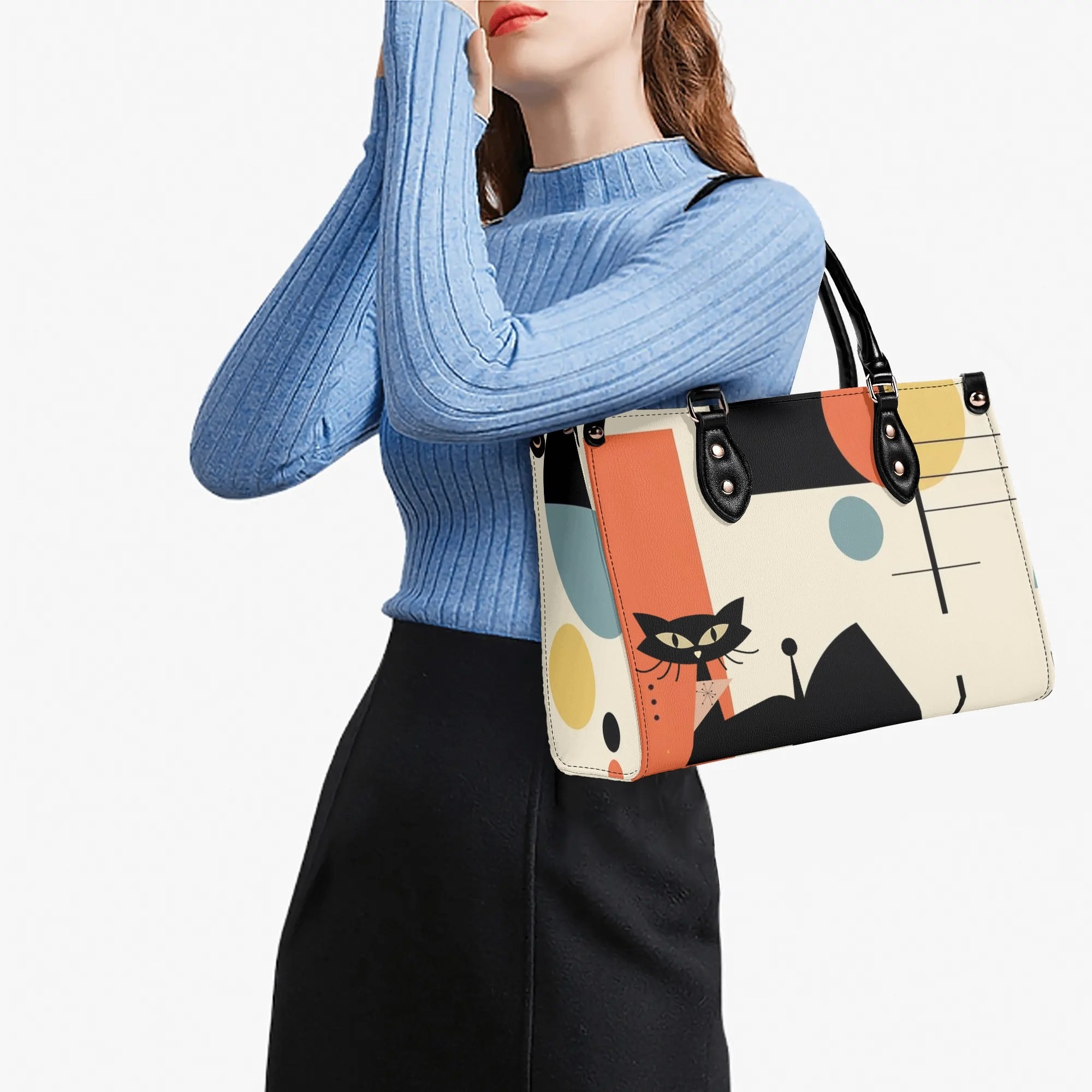 Atomic Cat Mid Mod Bauhaus Designed Trendy Luxury Handbag, Shoulder Bag - Mid Century Modern Gal