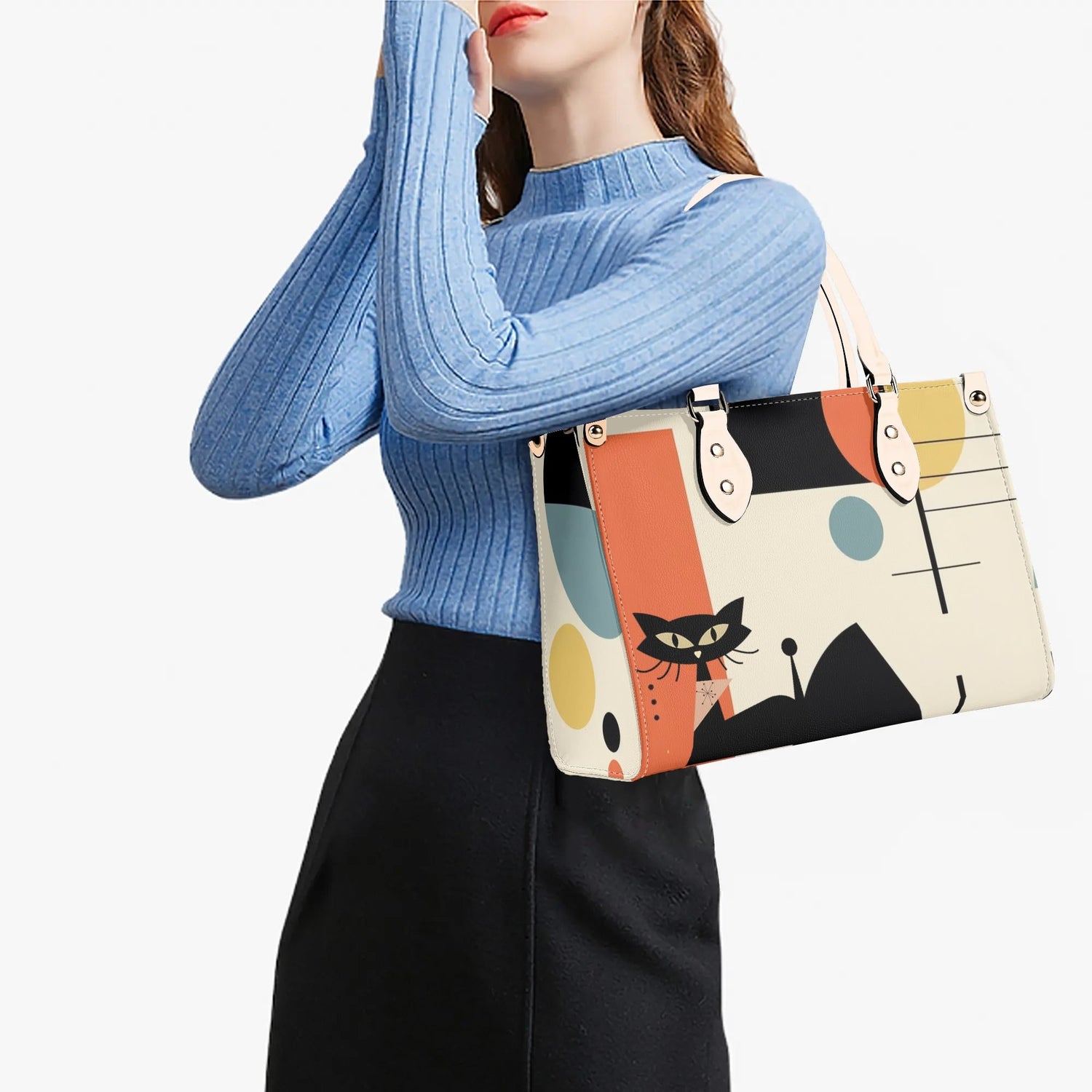Atomic Cat Mid Mod Bauhaus Designed Trendy Luxury Handbag, Shoulder Bag - Mid Century Modern Gal