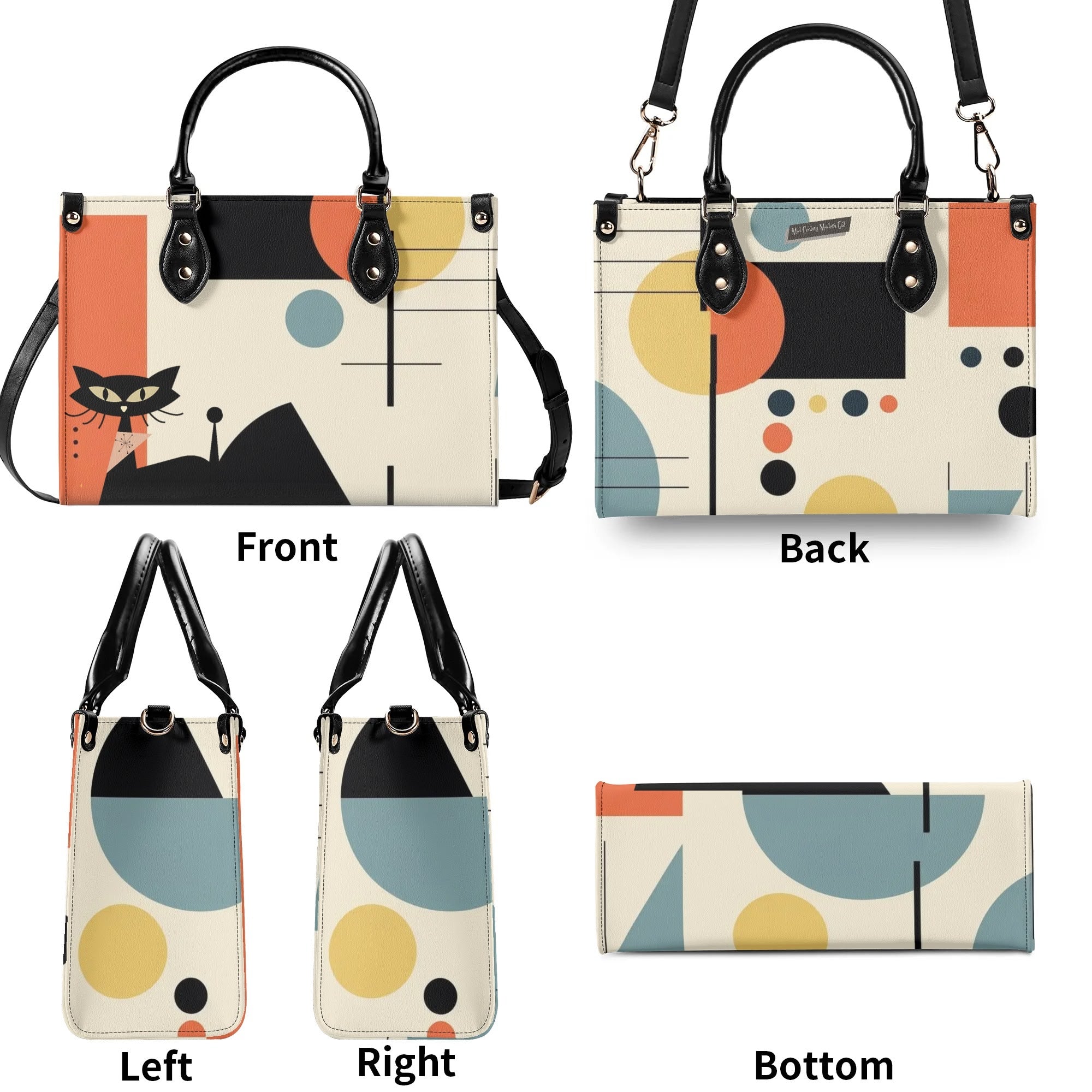 Atomic Cat Mid Mod Bauhaus Designed Trendy Luxury Handbag, Shoulder Bag - Mid Century Modern Gal