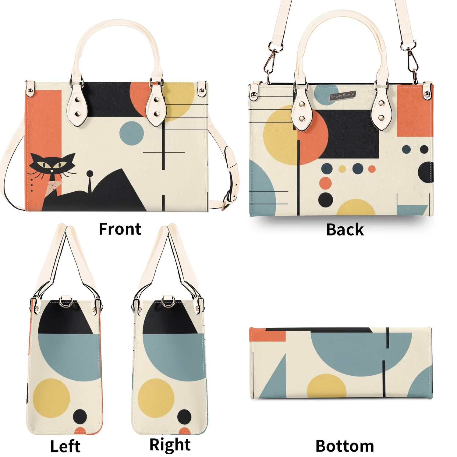 Atomic Cat Mid Mod Bauhaus Designed Trendy Luxury Handbag, Shoulder Bag - Mid Century Modern Gal