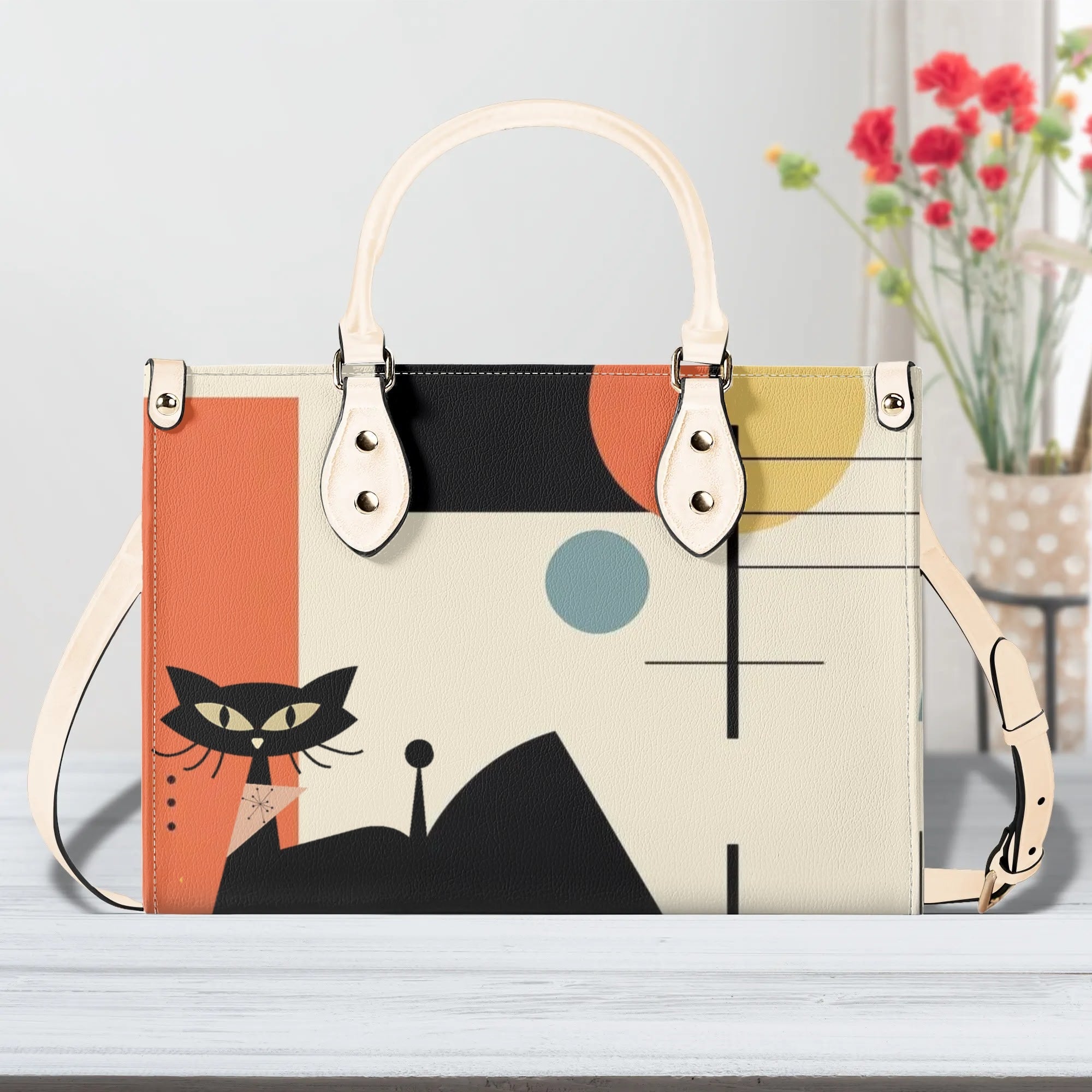 Atomic Cat Mid Mod Bauhaus Designed Trendy Luxury Handbag, Shoulder Bag - Mid Century Modern Gal
