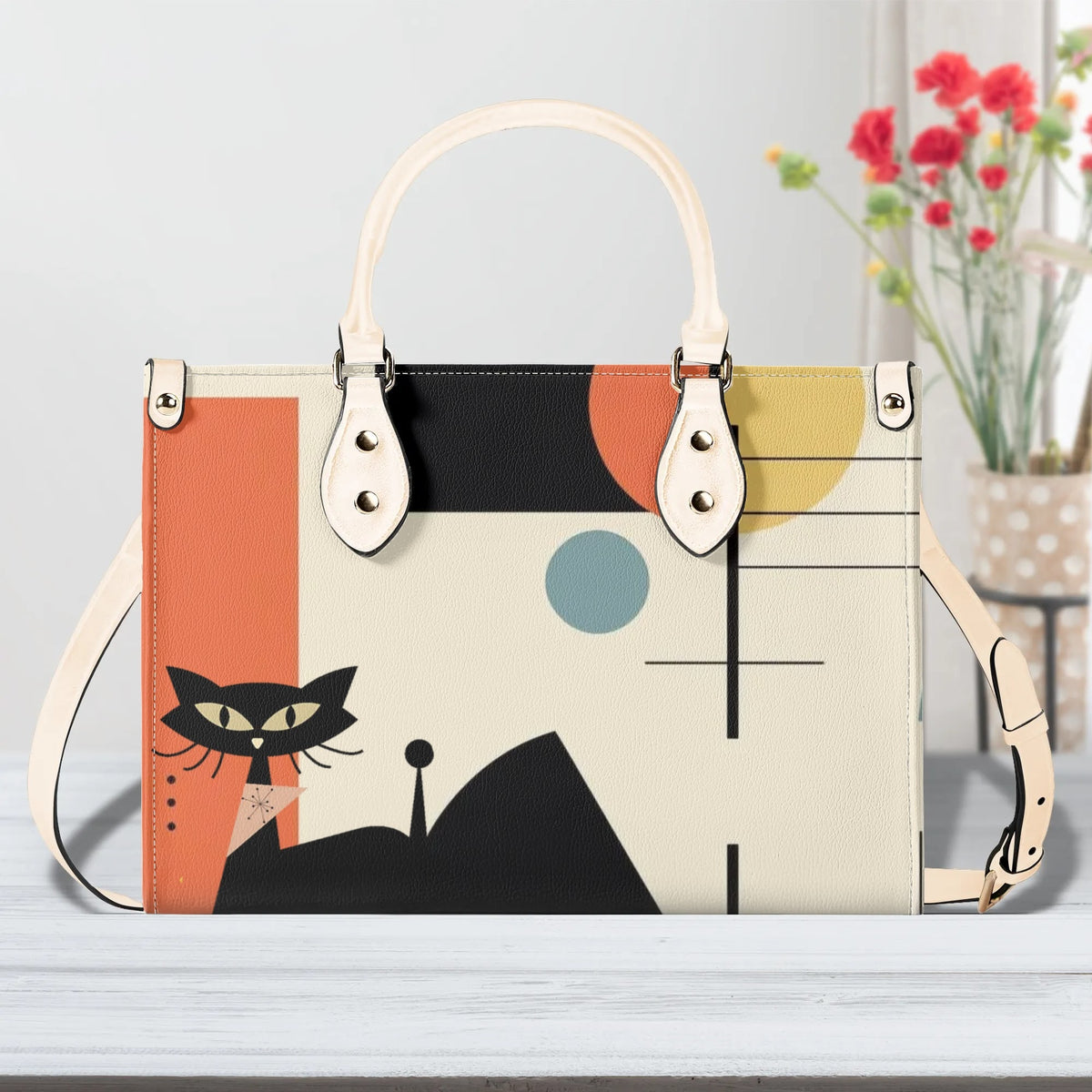 Atomic Cat Mid Mod Bauhaus Designed Trendy Luxury Handbag, Shoulder Bag - Mid Century Modern Gal