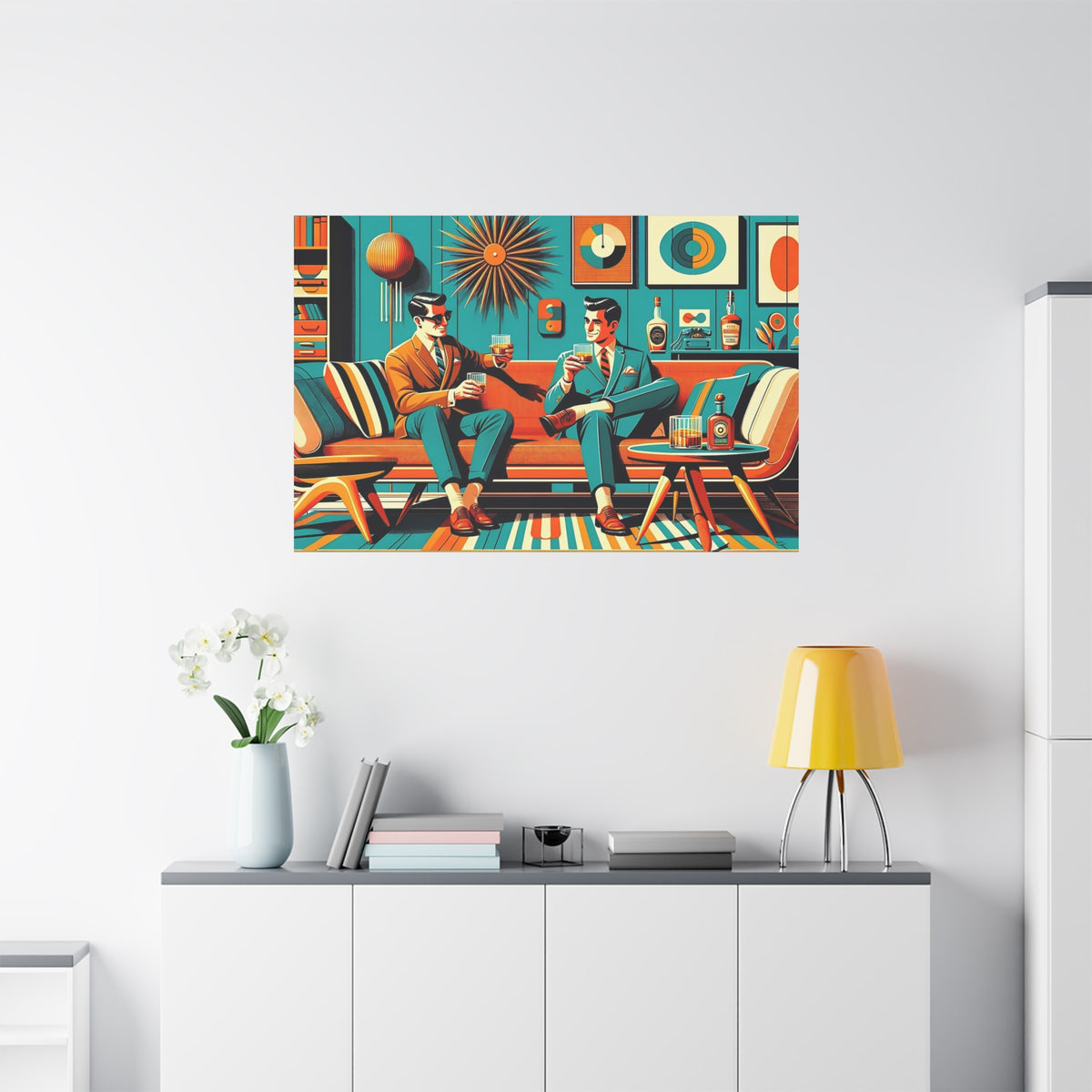 Mid Century Modern Mod Men, Bourbon Drinkers MCM Barware Lounge Wall Art - Mid Century Modern Gal