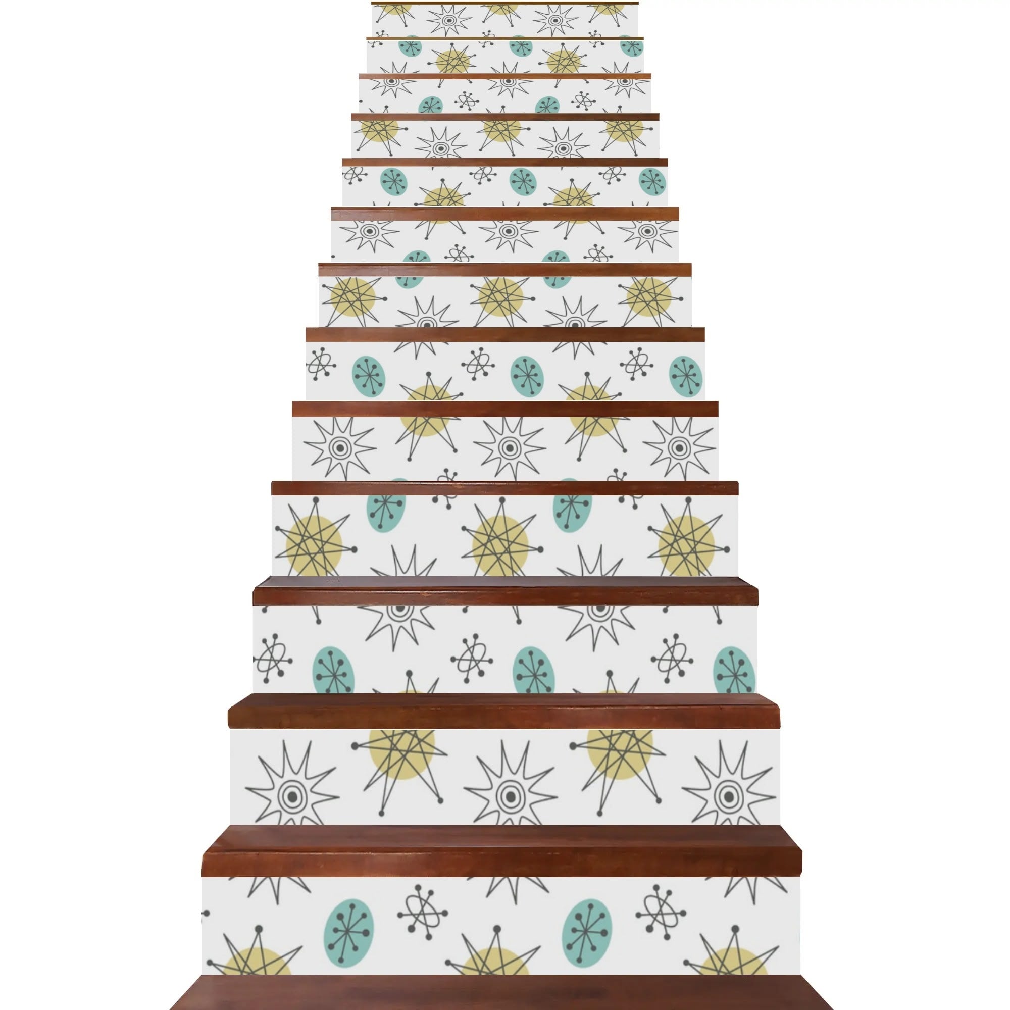 Franciscan Starburst White, Aqua Mid Mod Stair Riser Peel And Stick - Mid Century Modern Gal