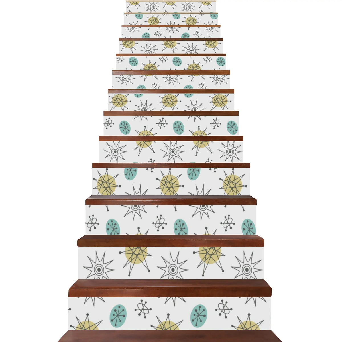 Franciscan Starburst White, Aqua Mid Mod Stair Riser Peel And Stick - Mid Century Modern Gal
