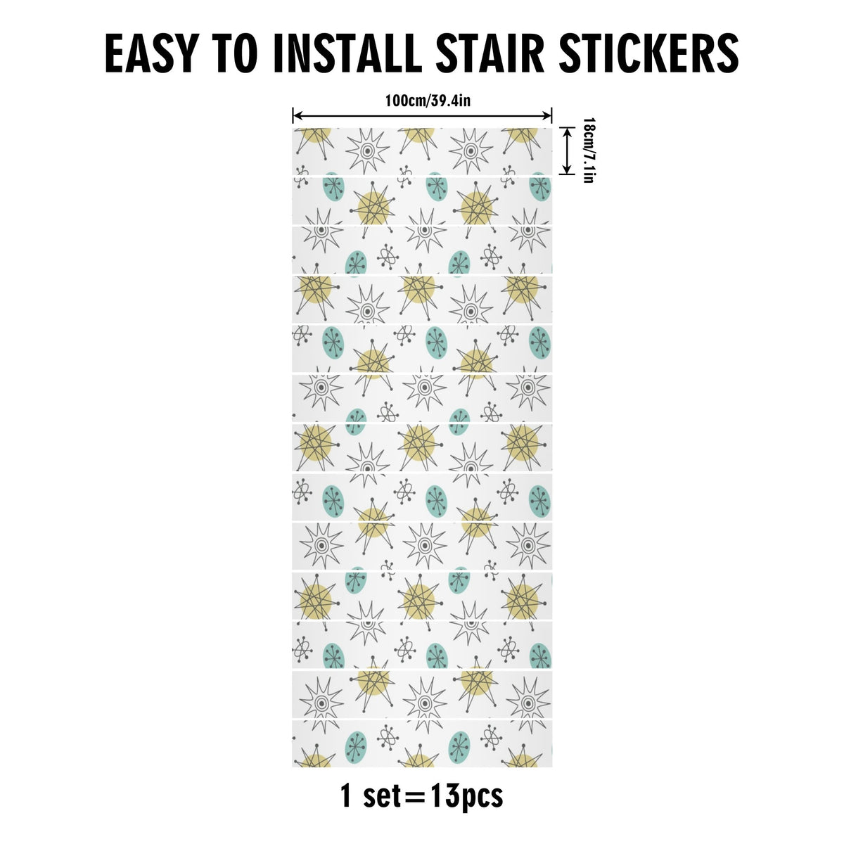 Franciscan Starburst White, Aqua Mid Mod Stair Riser Peel And Stick - Mid Century Modern Gal