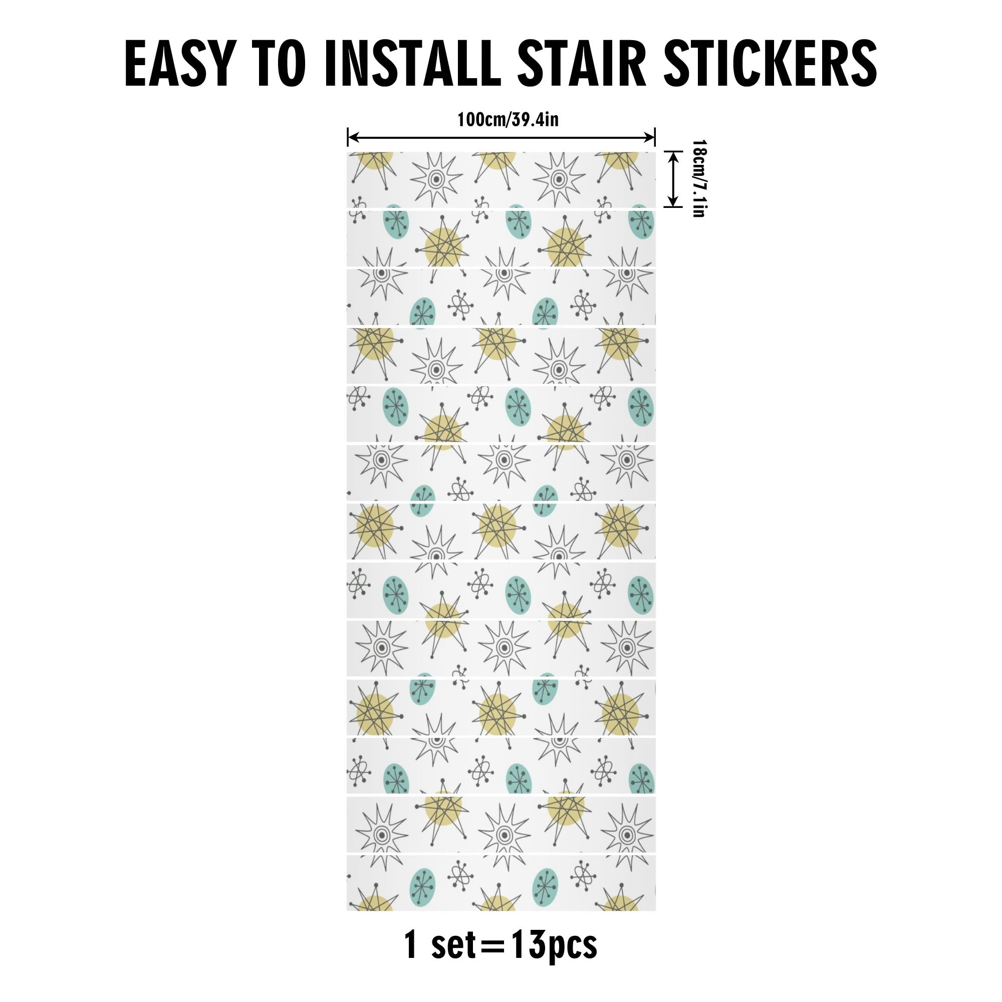 Franciscan Starburst White, Aqua Mid Mod Stair Riser Peel And Stick - Mid Century Modern Gal