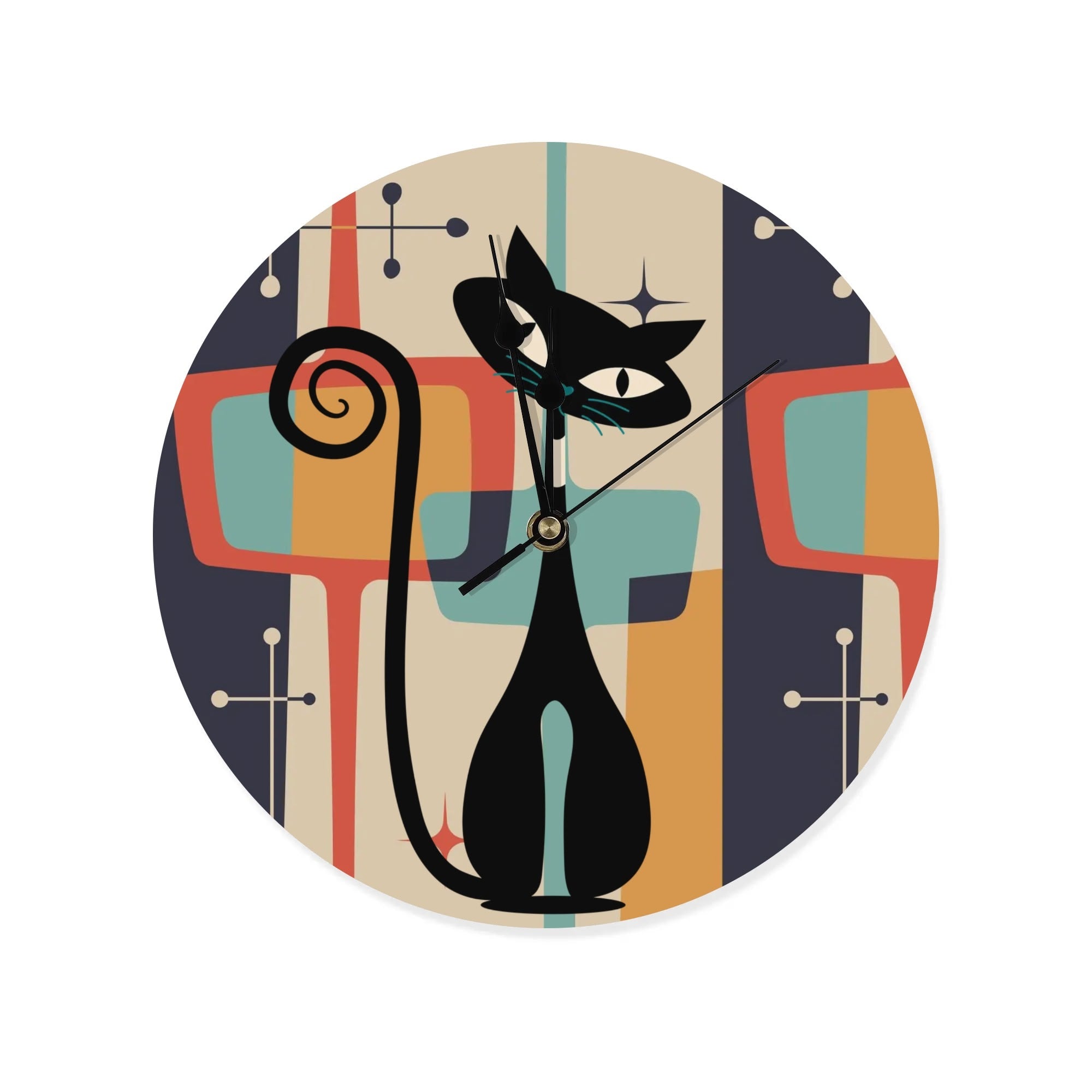 Atomic Cat, Mid Century Modern Large Wooden Clock - Mid Century Modern Gal
