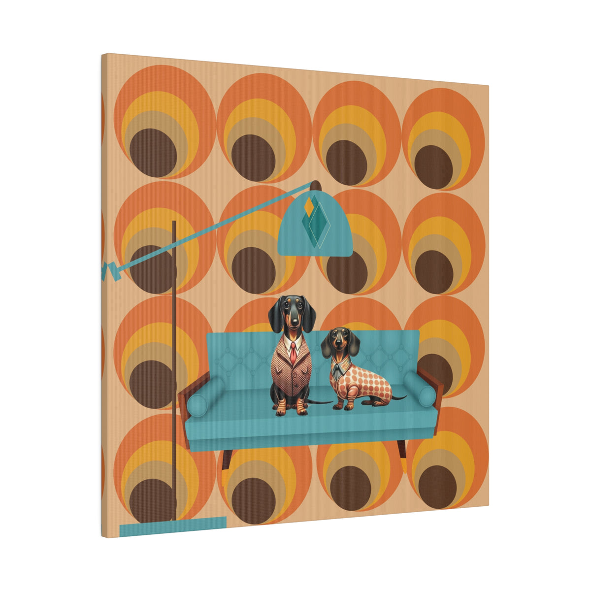 Retro 70s Doxie Dog, Dachshund Dog Lover, Mid Mod Groovy Wall Art - Mid Century Modern Gal