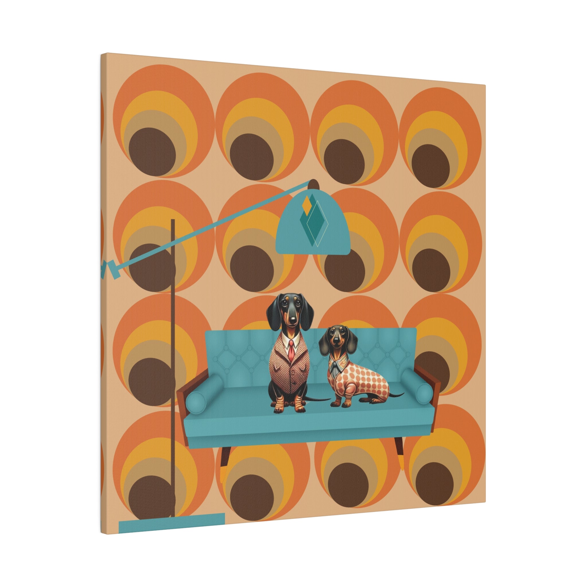 Retro 70s Doxie Dog, Dachshund Dog Lover, Mid Mod Groovy Wall Art - Mid Century Modern Gal