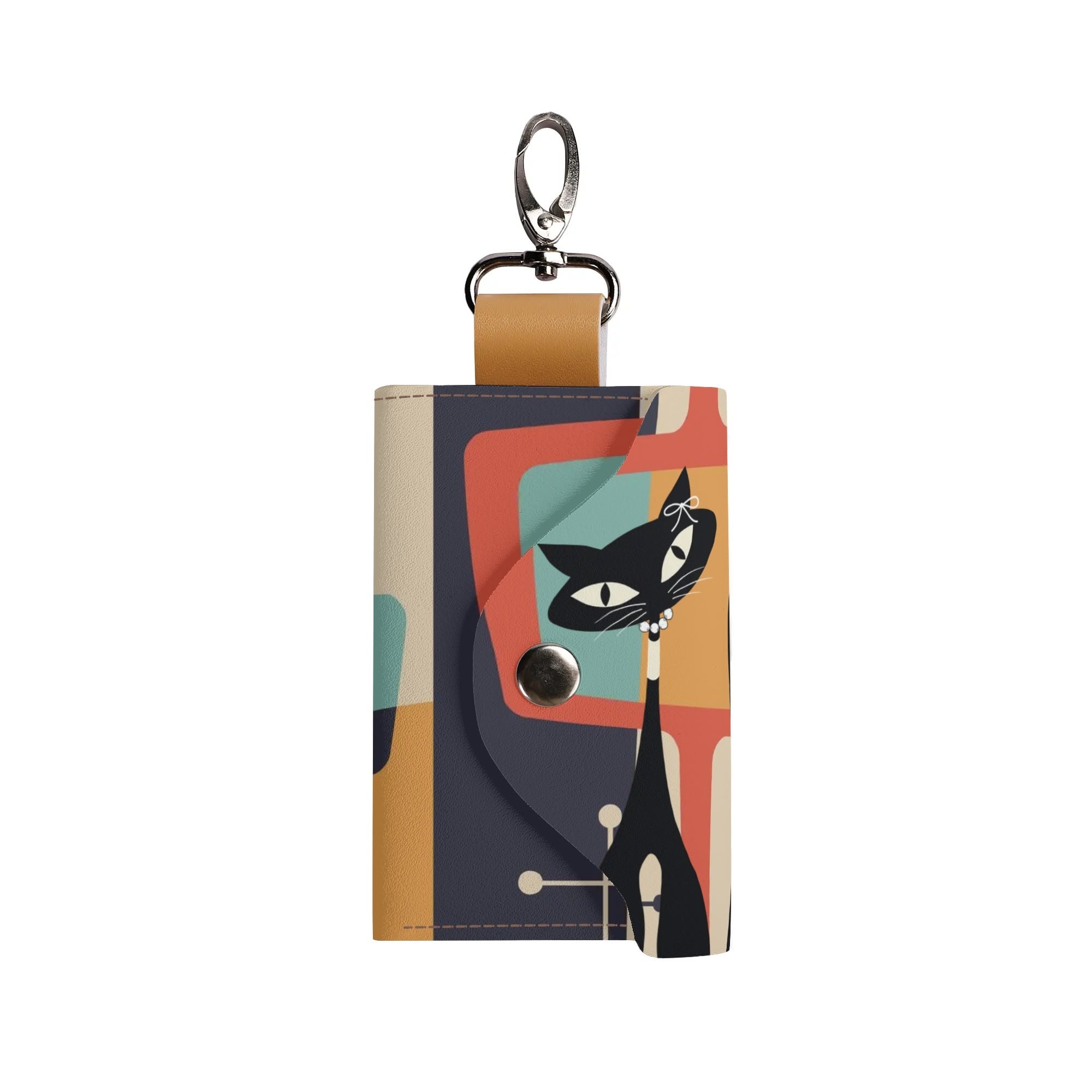 Cute Atomic Cat, Key Chain Pocket Purse Key Chain Holder - Mid Century Modern Gal