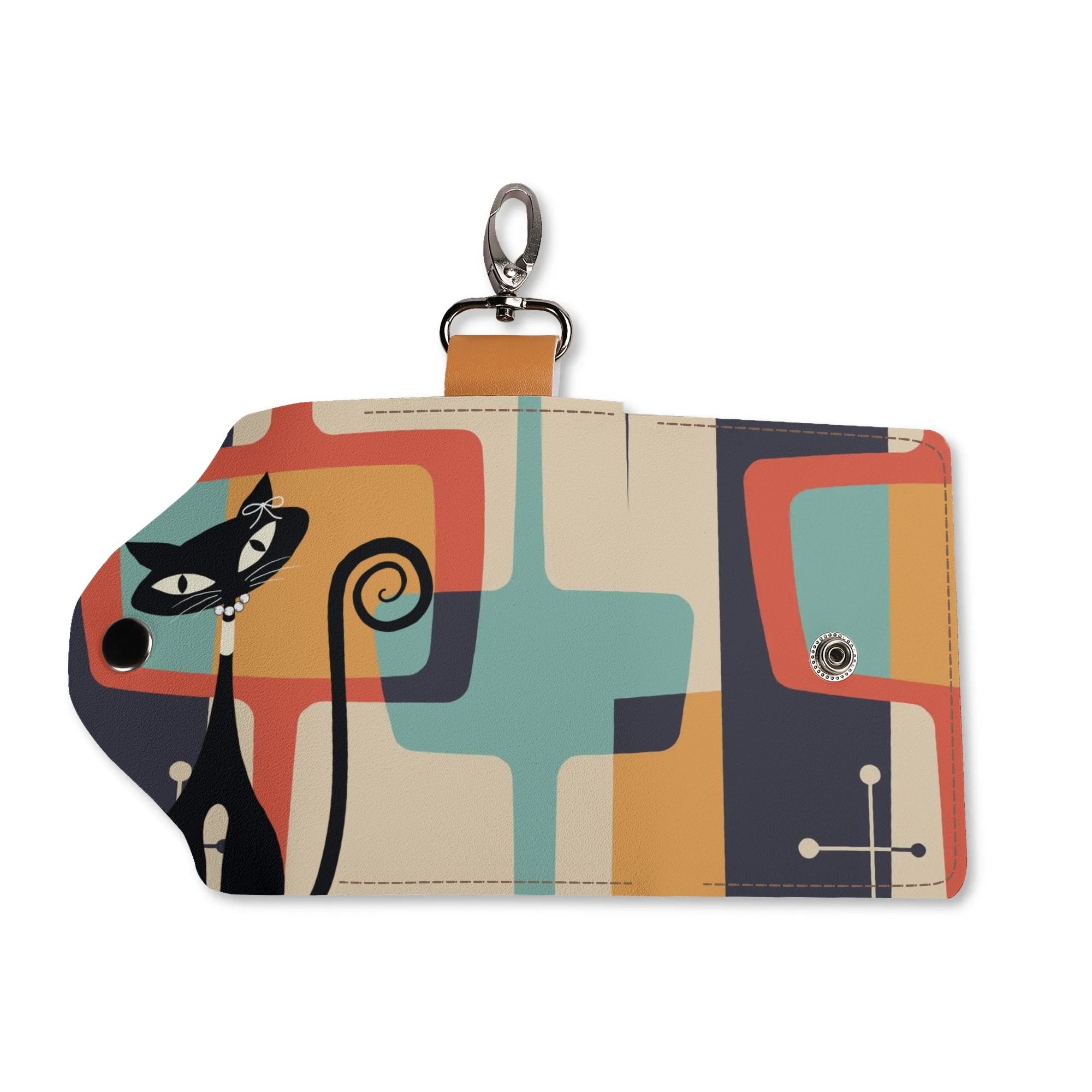 Cute Atomic Cat, Key Chain Pocket Purse Key Chain Holder - Mid Century Modern Gal