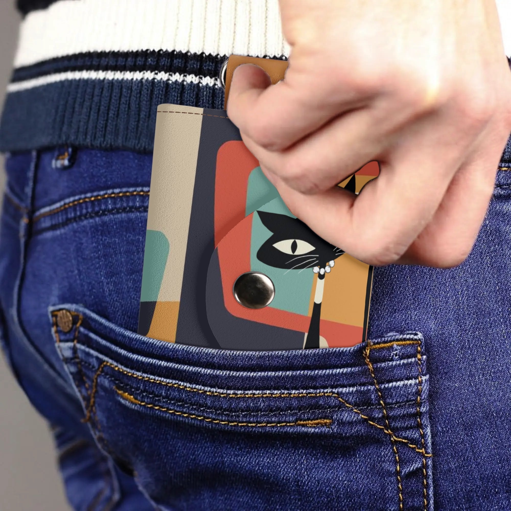 Cute Atomic Cat, Key Chain Pocket Purse Key Chain Holder - Mid Century Modern Gal