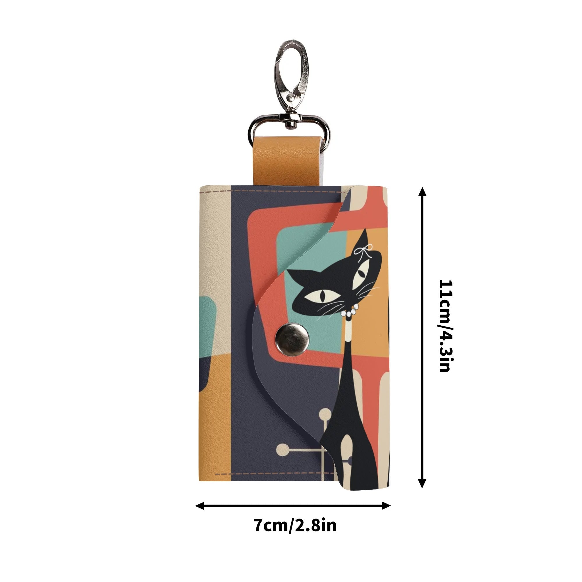 Cute Atomic Cat, Key Chain Pocket Purse Key Chain Holder - Mid Century Modern Gal