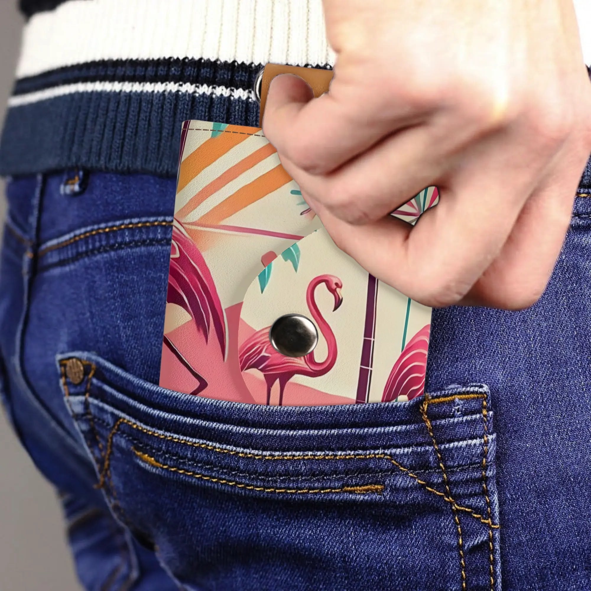 Kitschy Cute Flamingo Palm Springs Cali Style Pocket Purse Key Chain Holder - Mid Century Modern Gal