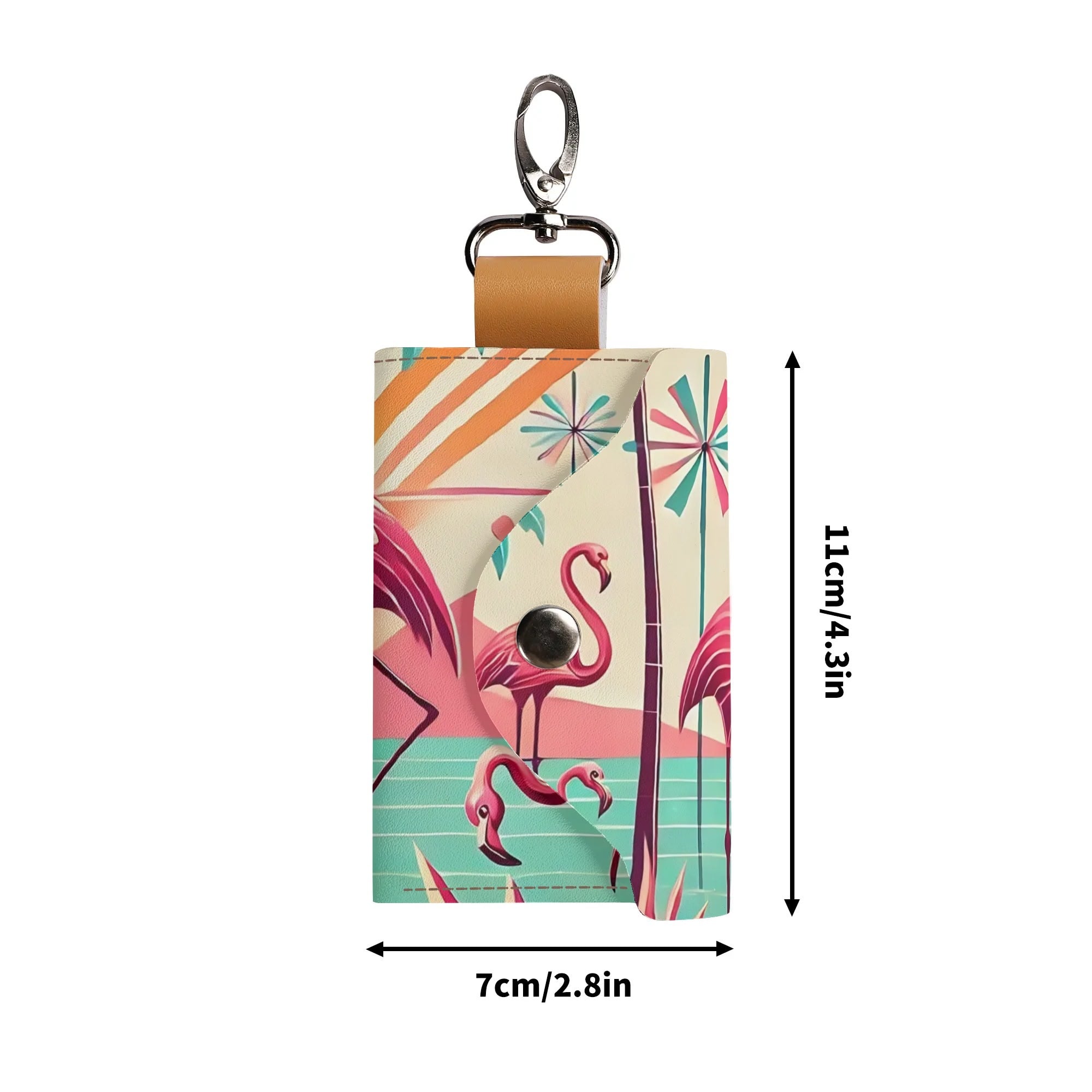 Kitschy Cute Flamingo Palm Springs Cali Style Pocket Purse Key Chain Holder - Mid Century Modern Gal