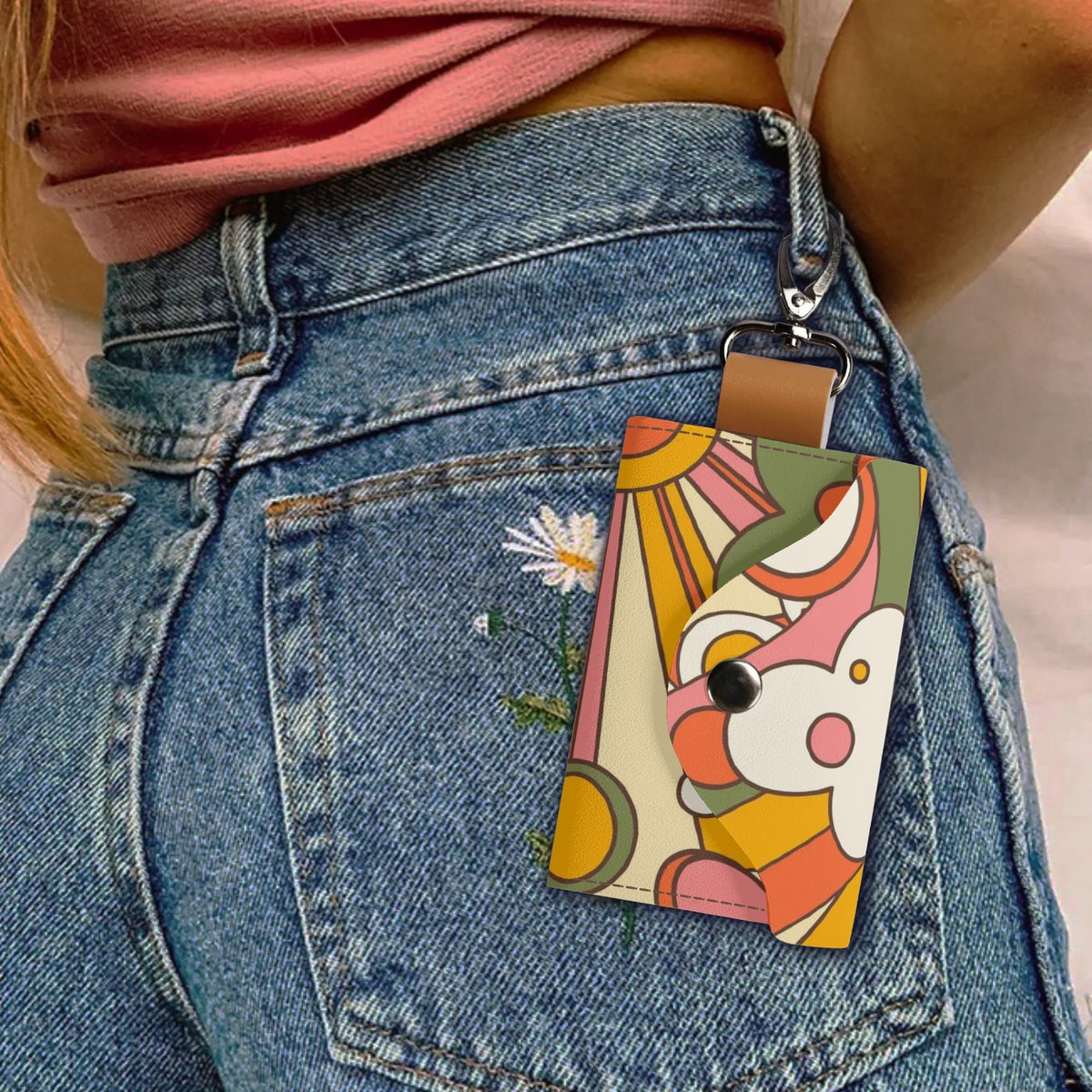 Groovy 60s 70s Retro Key Chain Holder For Purse Or Pocket - Mid Century Modern Gal