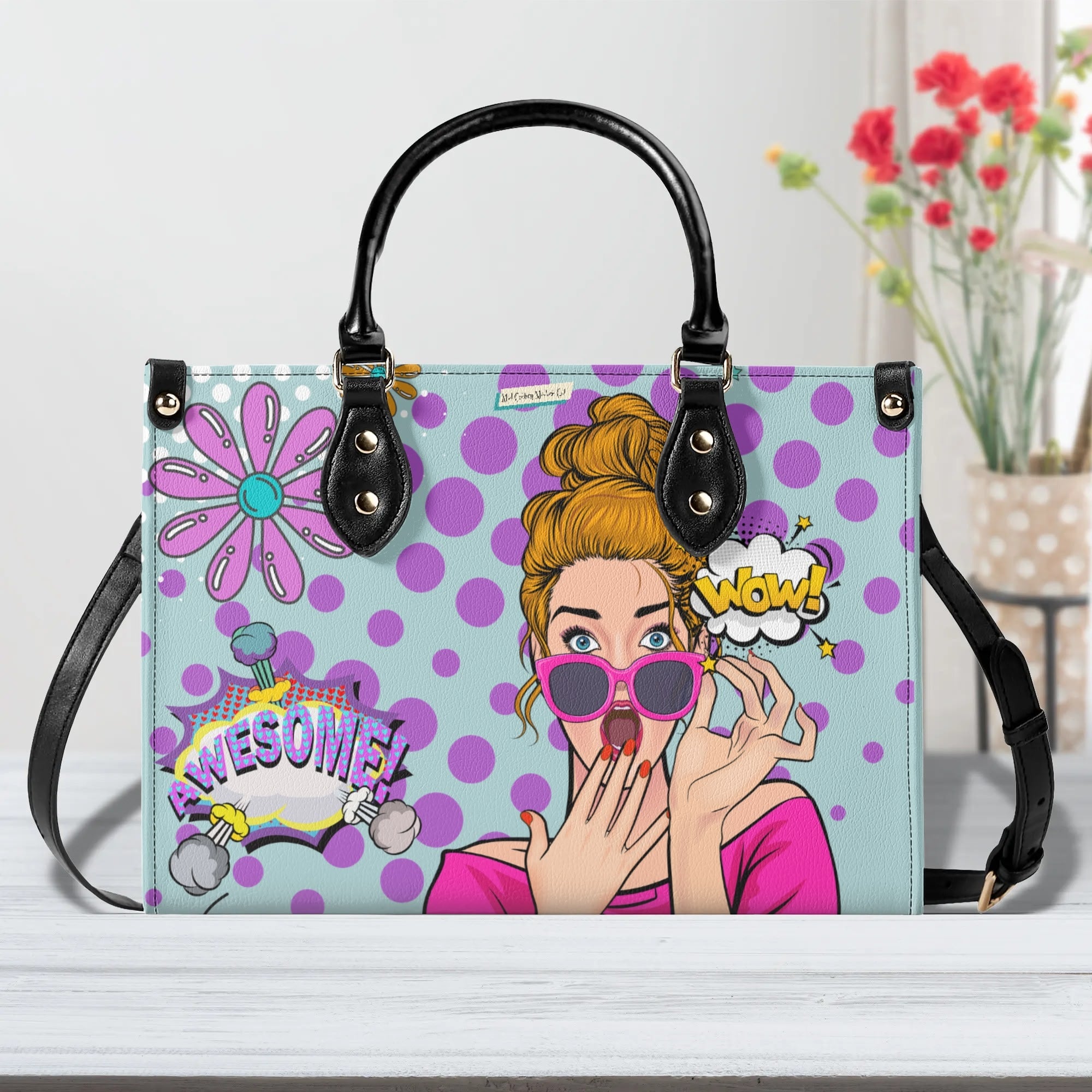 Pop Art Funky Fun Retro Reversible Handbag, Shoulder Bag - Mid Century Modern Gal