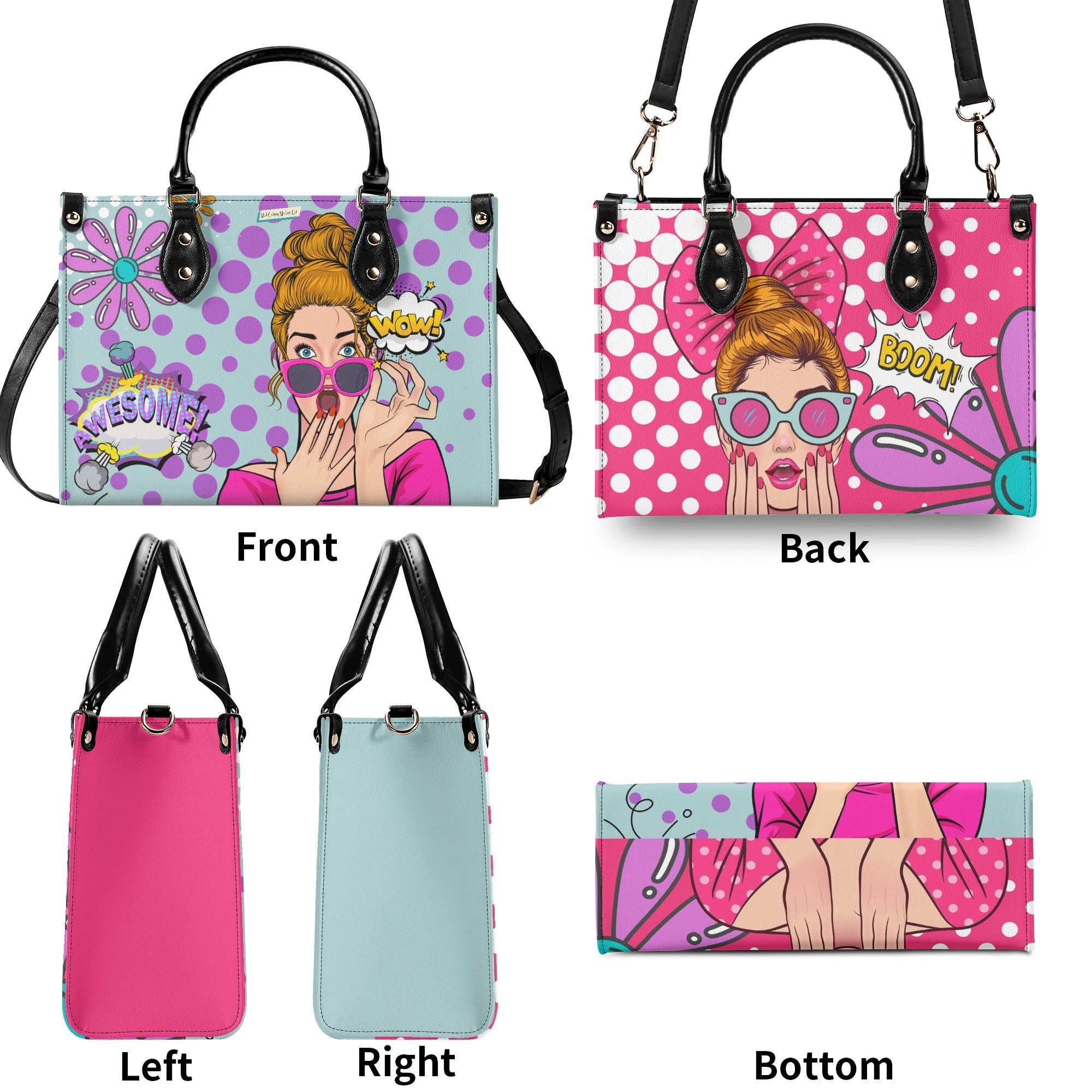 Pop Art Funky Fun Retro Reversible Handbag, Shoulder Bag - Mid Century Modern Gal