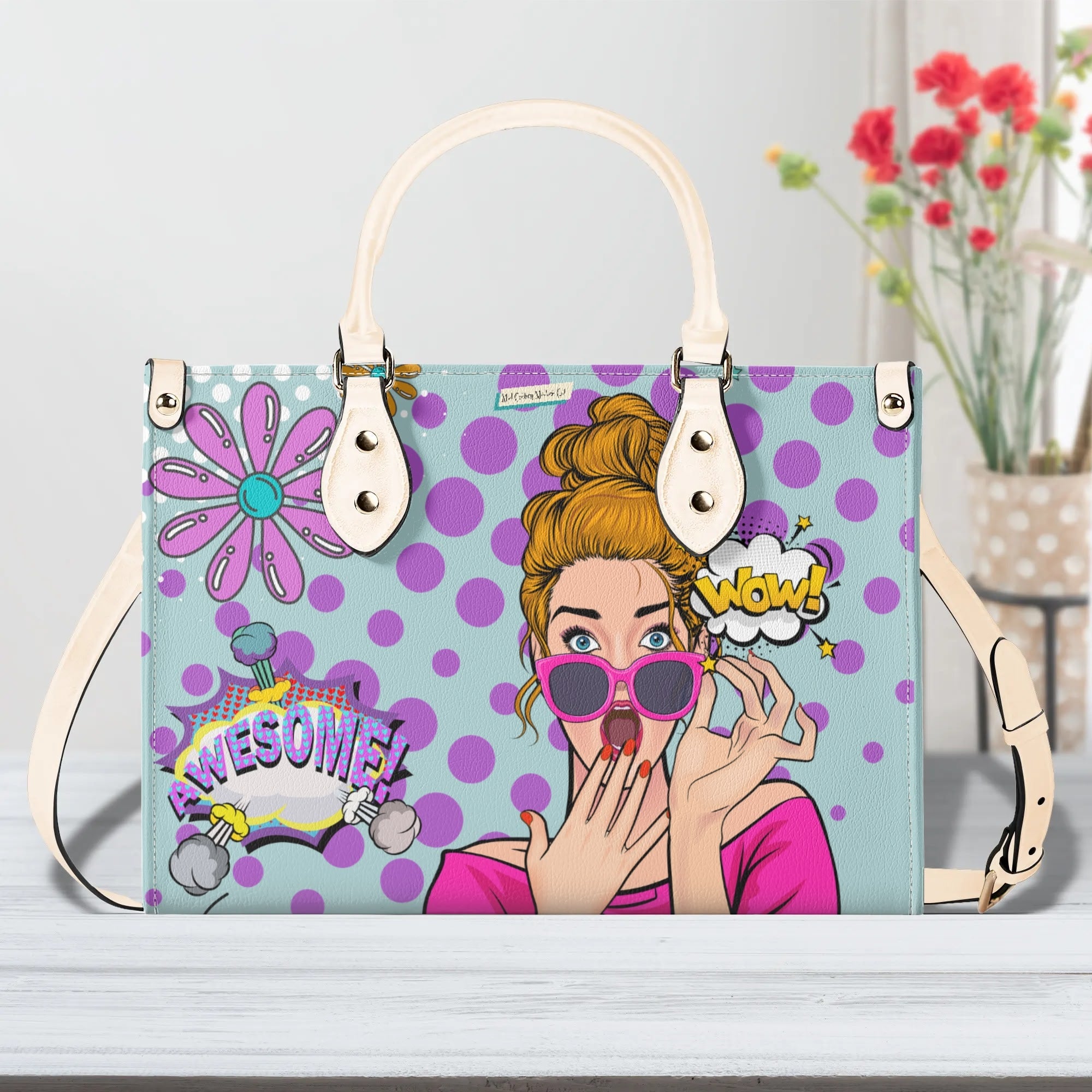 Pop Art Funky Fun Retro Reversible Handbag, Shoulder Bag - Mid Century Modern Gal