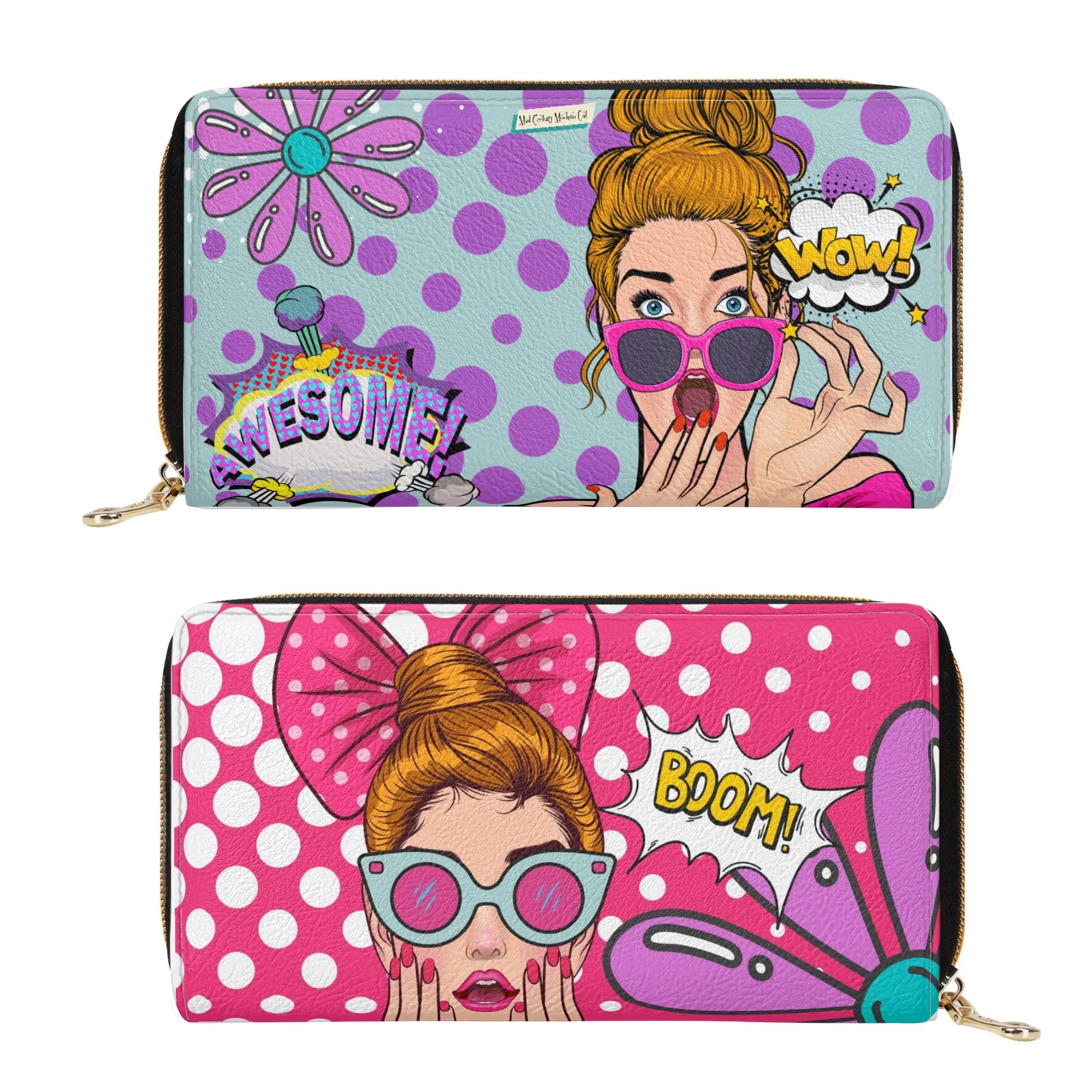 Pop Art Funky Fun Trendy Retro Reversible Wallet - Mid Century Modern Gal
