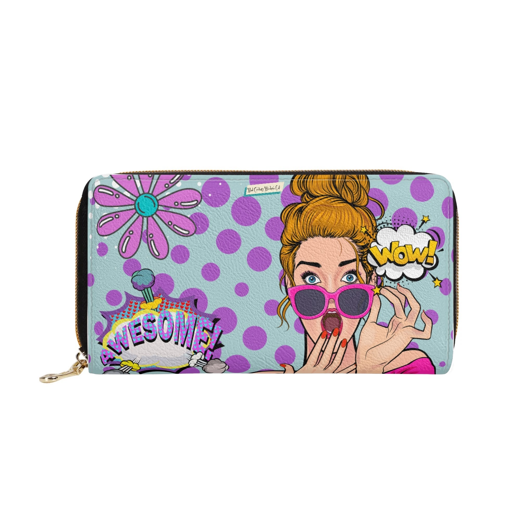 Pop Art Funky Fun Trendy Retro Reversible Wallet - Mid Century Modern Gal