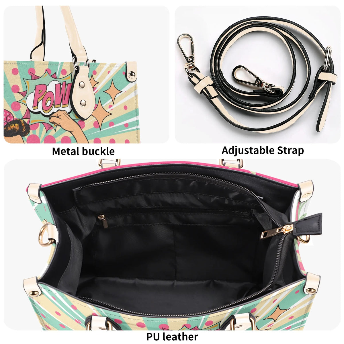 Women Enpowerment Pop Art Retro Cool Funky Fun Handbag, Shoulder Bag - Mid Century Modern Gal