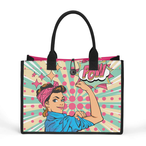 Feminist Women Empowered Pop Art Retro Canvas Tote Bag