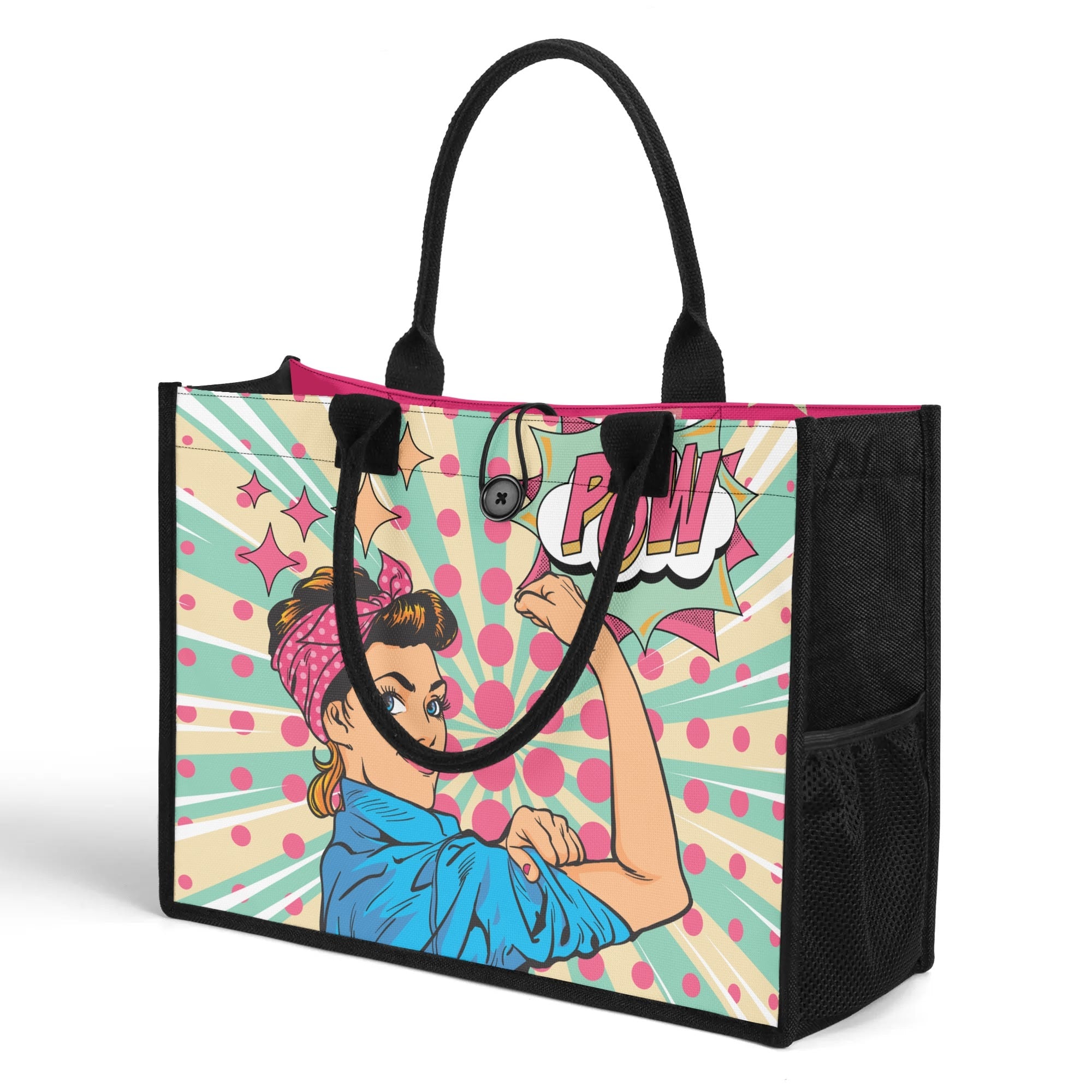 Feminist Women Empowered Pop Art Retro Canvas Tote Bag - Mid Century Modern Gal