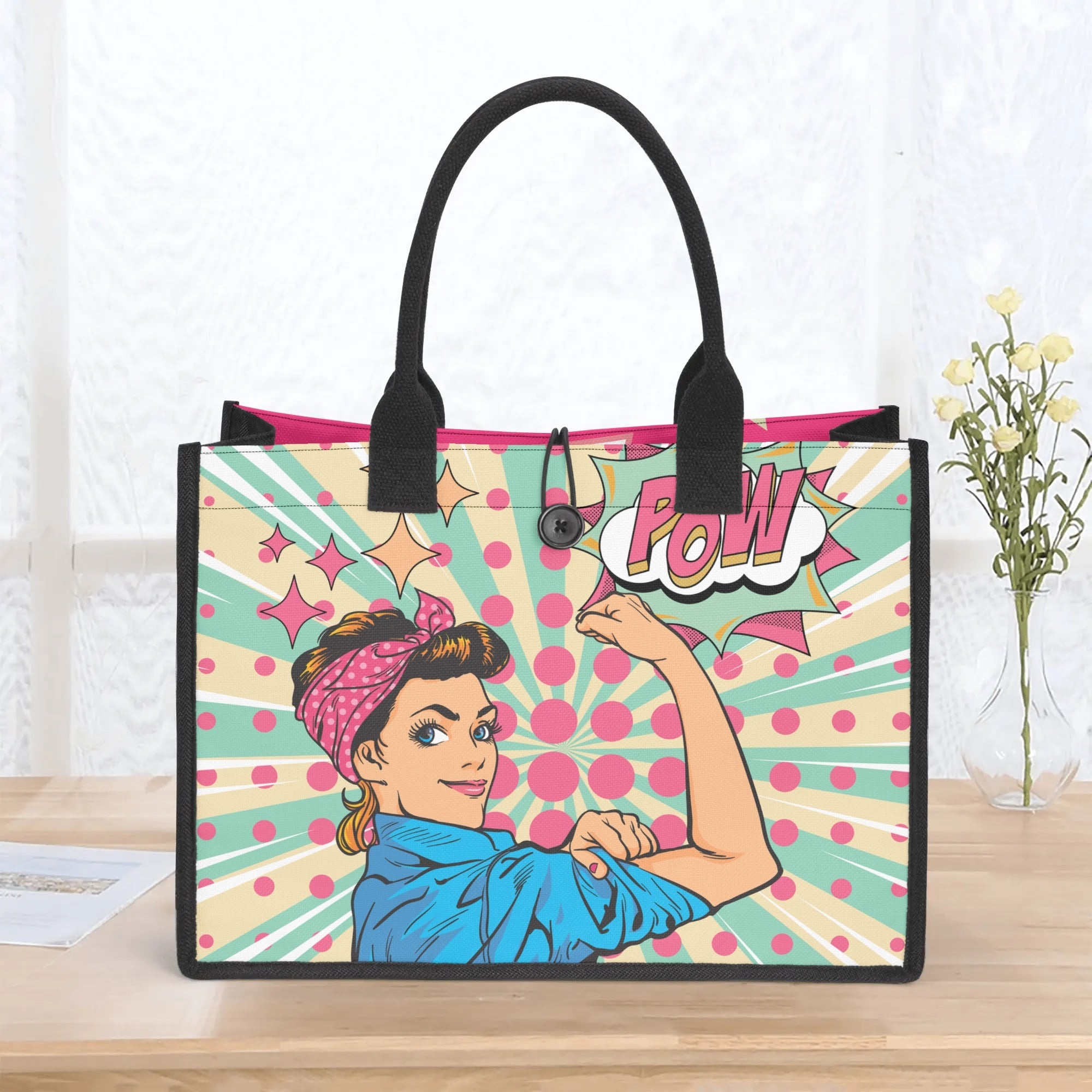 Feminist Women Empowered Pop Art Retro Canvas Tote Bag - Mid Century Modern Gal