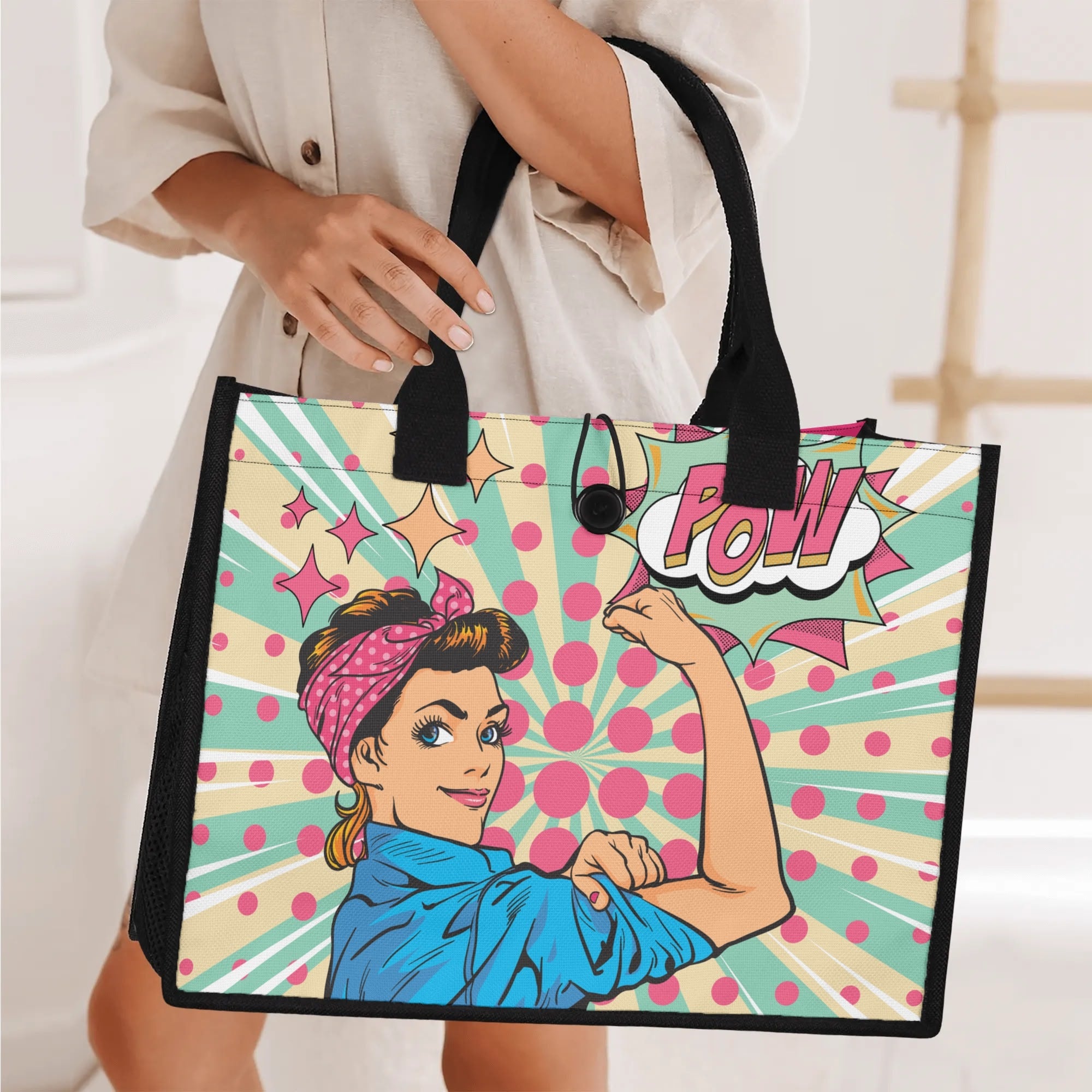 Feminist Women Empowered Pop Art Retro Canvas Tote Bag - Mid Century Modern Gal