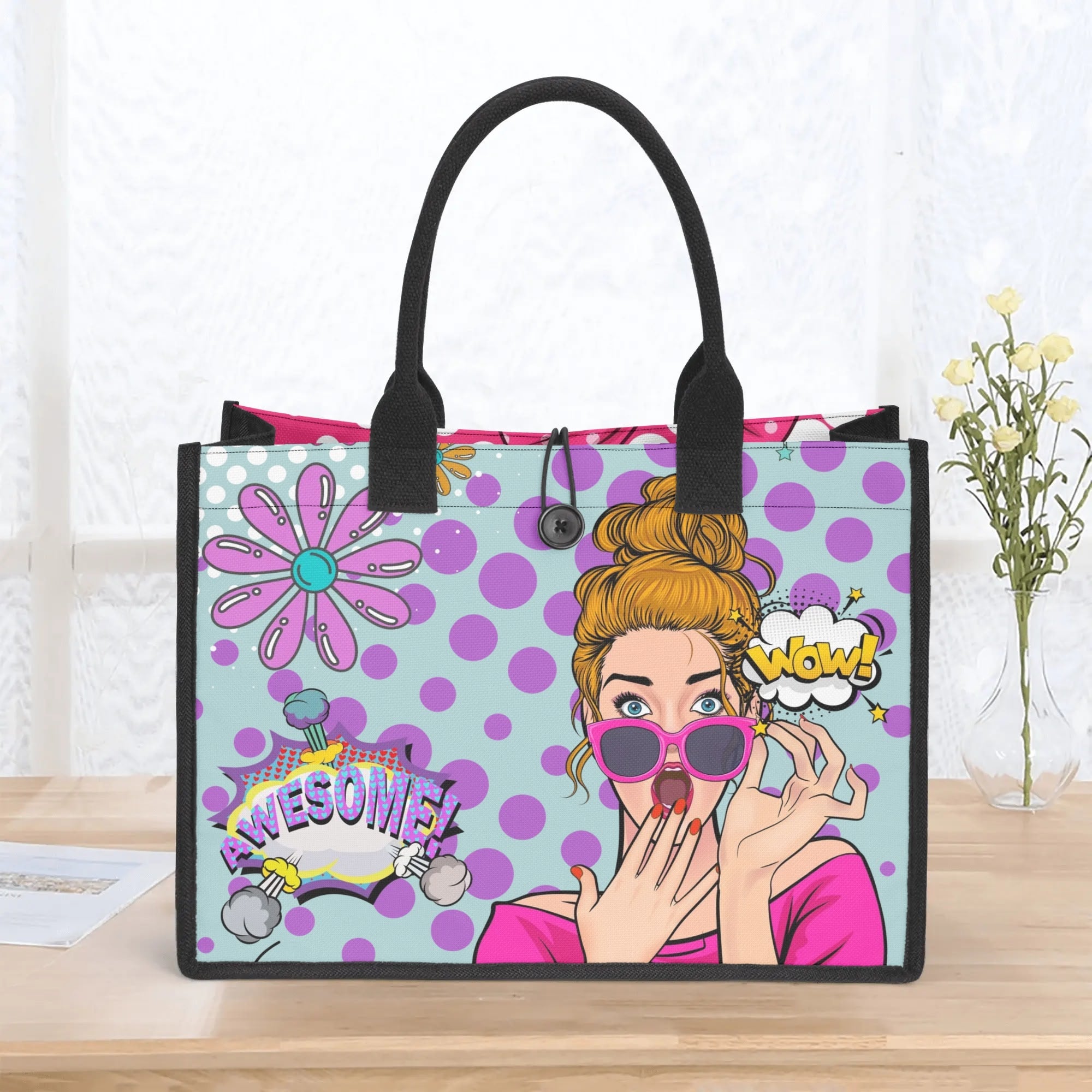 Pop Art Women Empowerment, Feminist Canvas Tote Bag - Mid Century Modern Gal