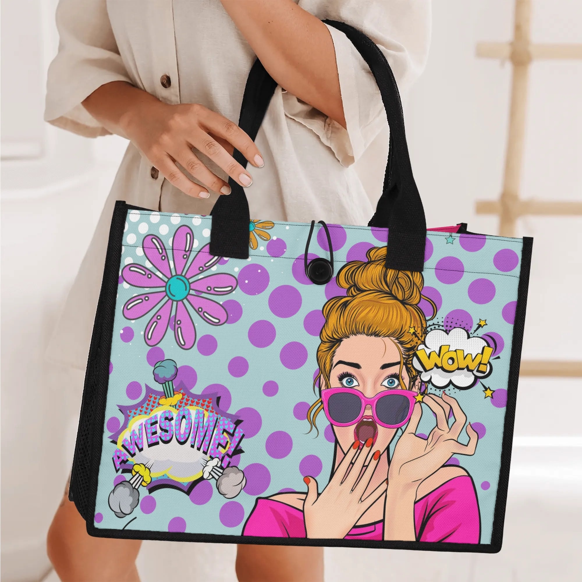 Pop Art Women Empowerment, Feminist Canvas Tote Bag - Mid Century Modern Gal