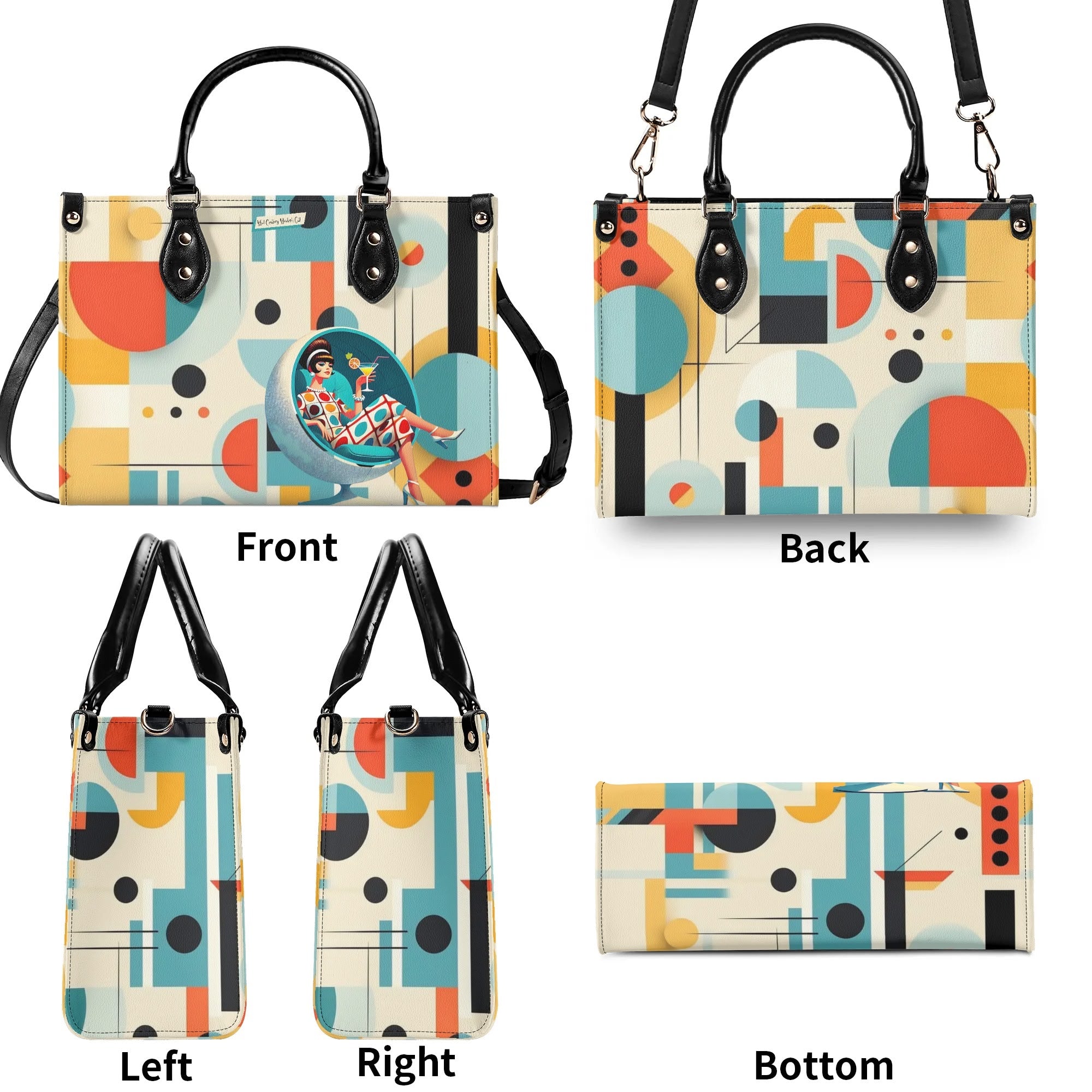 Mid Century Mod Gal, Bauhaus Designed, Funky Fun Handbag, Shoulder Bag - Mid Century Modern Gal
