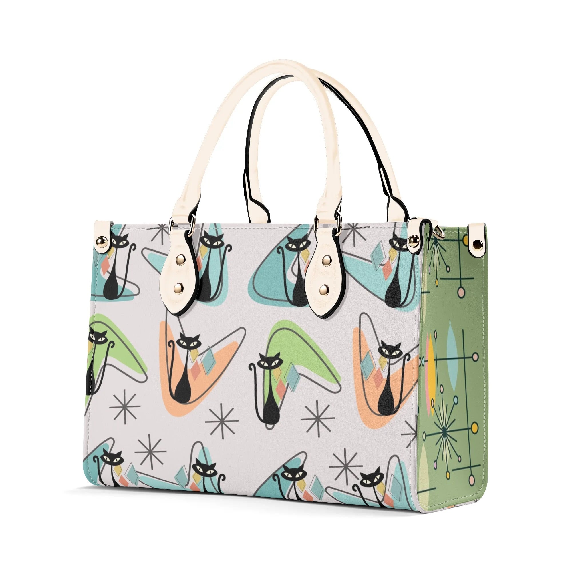 Atomic Cat Kitschy Handbag Reversible Mid Century Mod Handbag, Shoulder Bag - Mid Century Modern Gal