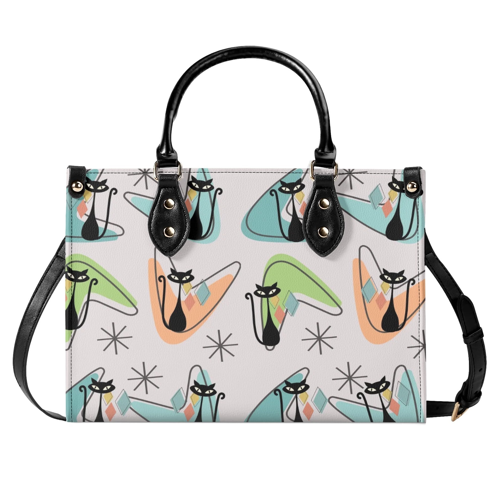 Atomic Cat Kitschy Handbag Reversible Mid Century Mod Handbag, Shoulder Bag - Mid Century Modern Gal
