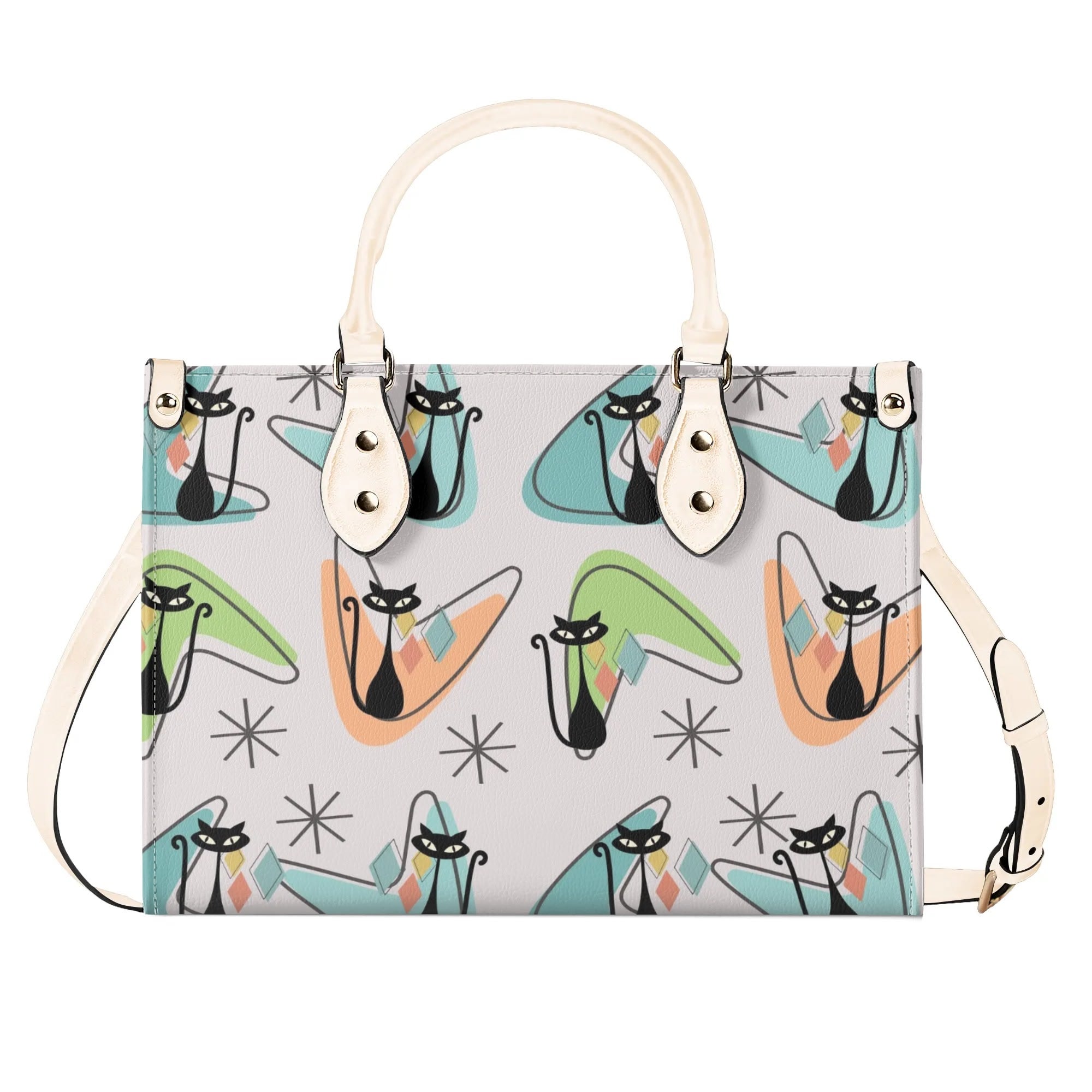Atomic Cat Kitschy Handbag Reversible Mid Century Mod Handbag, Shoulder Bag - Mid Century Modern Gal