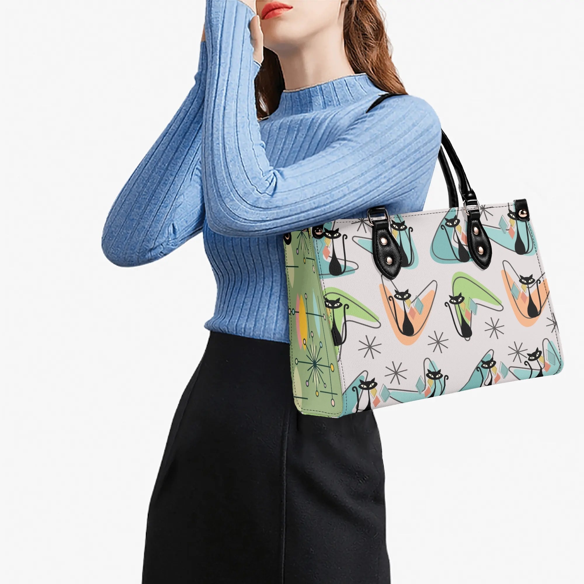Atomic Cat Kitschy Handbag Reversible Mid Century Mod Handbag, Shoulder Bag - Mid Century Modern Gal