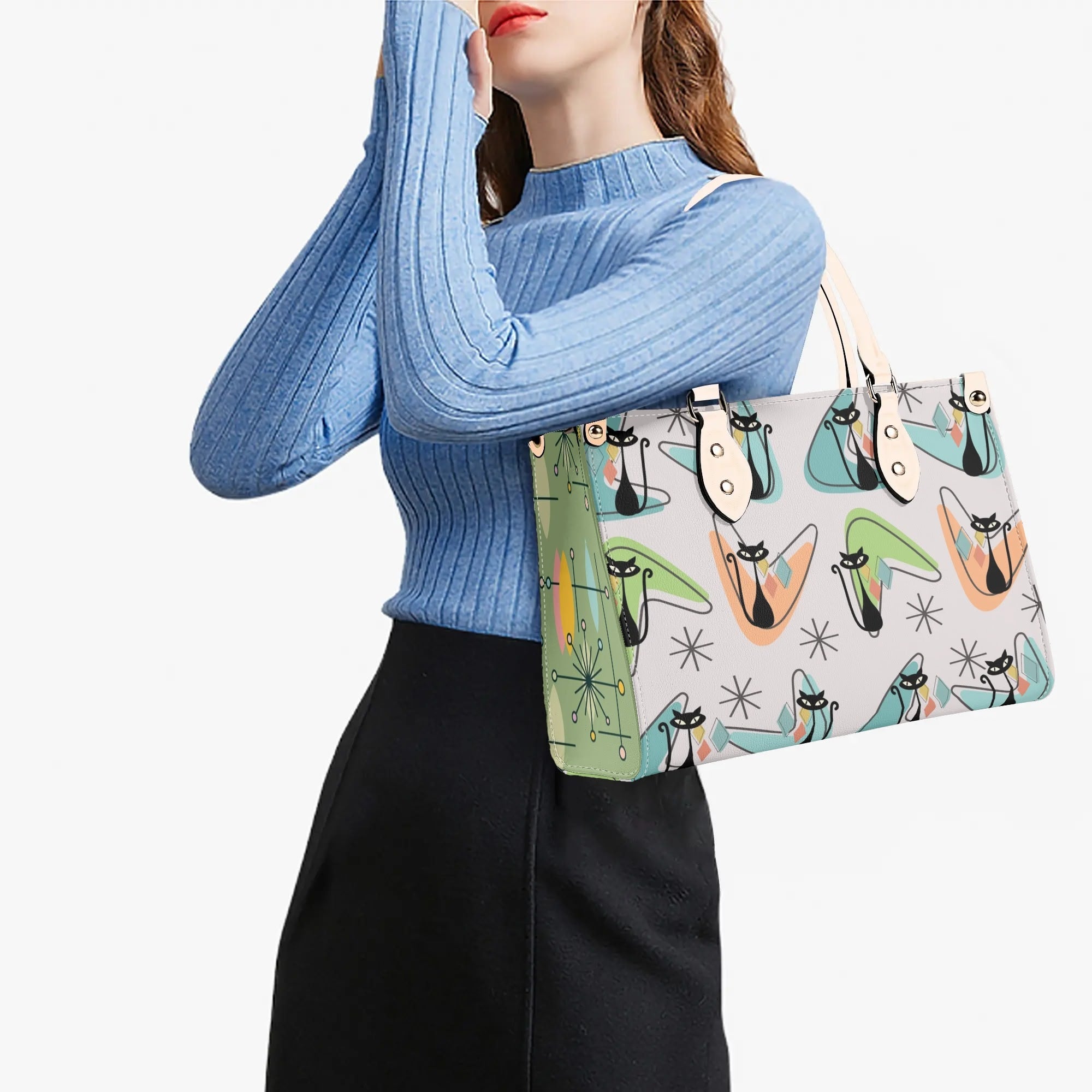 Atomic Cat Kitschy Handbag Reversible Mid Century Mod Handbag, Shoulder Bag - Mid Century Modern Gal
