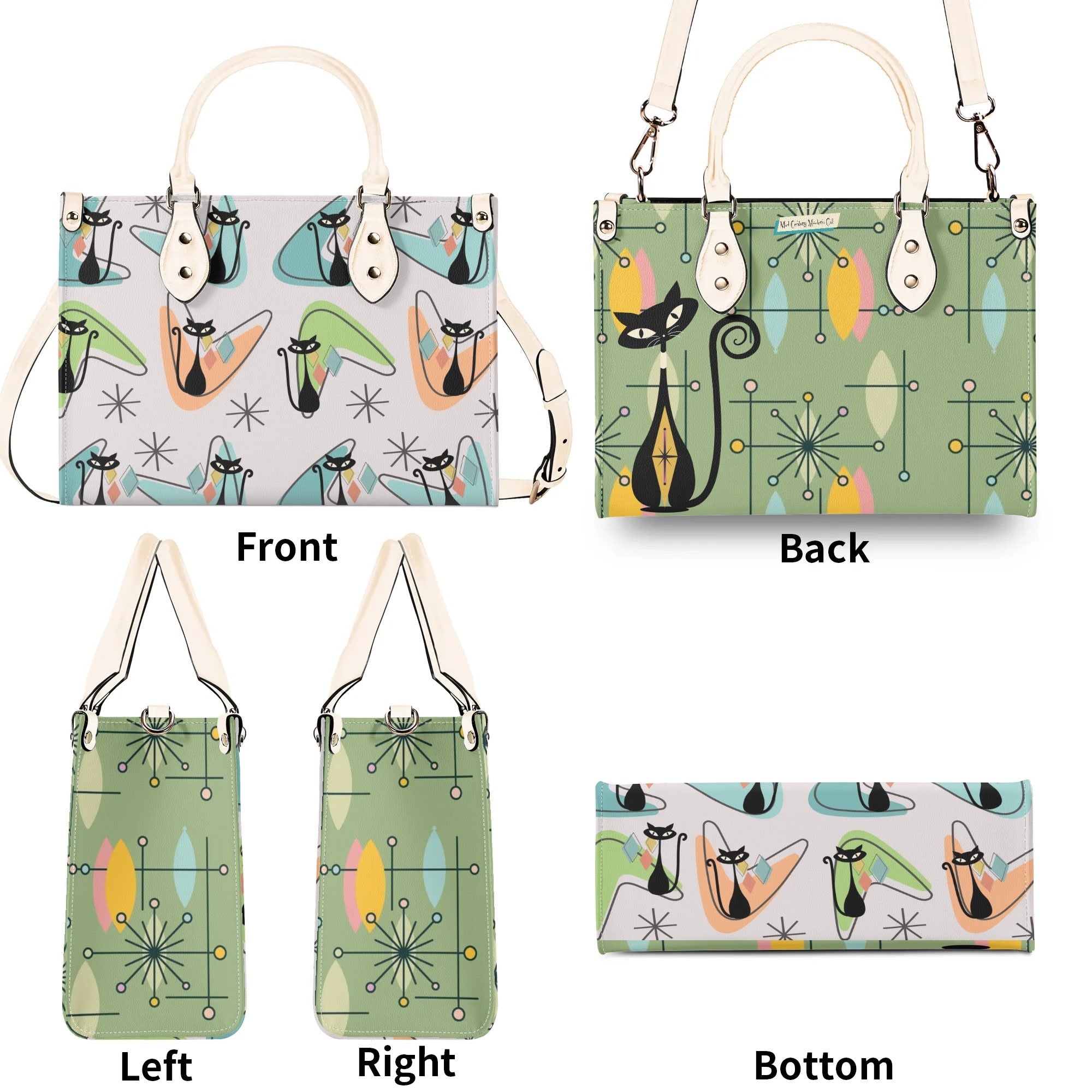 Atomic Cat Kitschy Handbag Reversible Mid Century Mod Handbag, Shoulder Bag - Mid Century Modern Gal