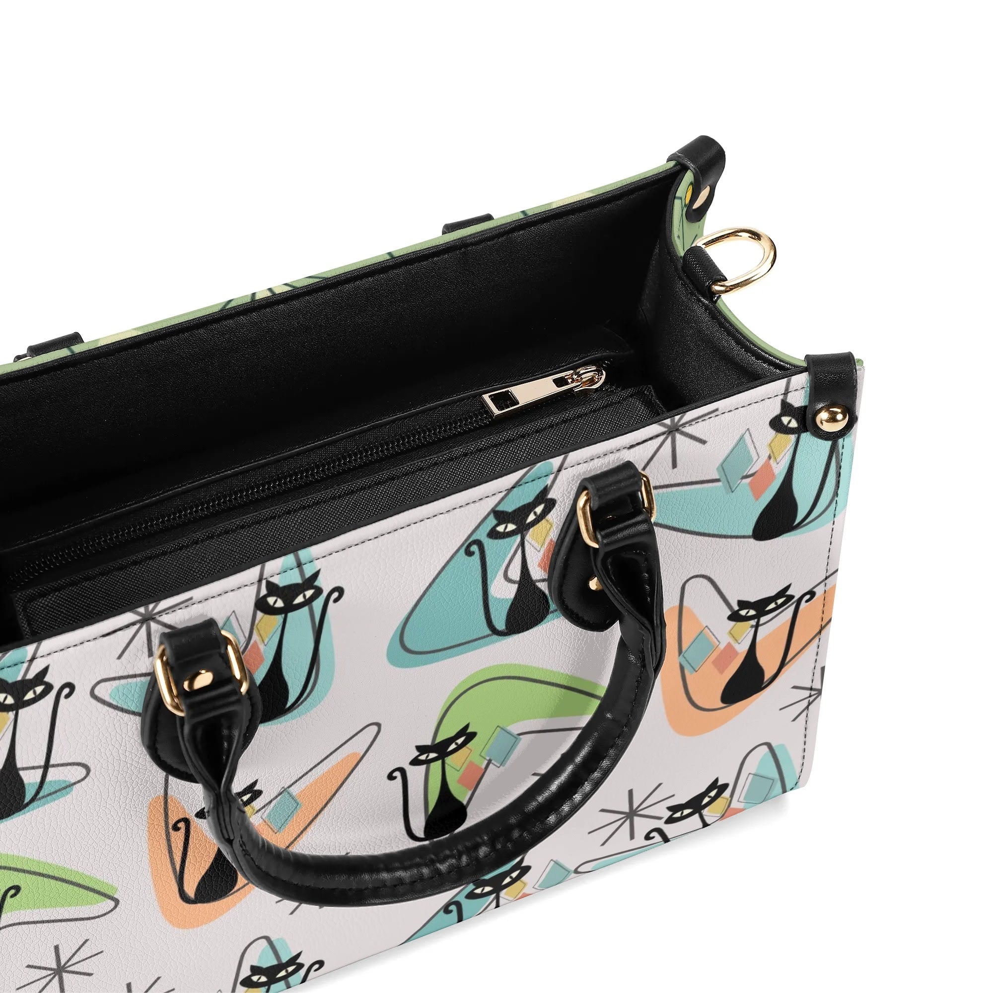 Atomic Cat Kitschy Handbag Reversible Mid Century Mod Handbag, Shoulder Bag - Mid Century Modern Gal