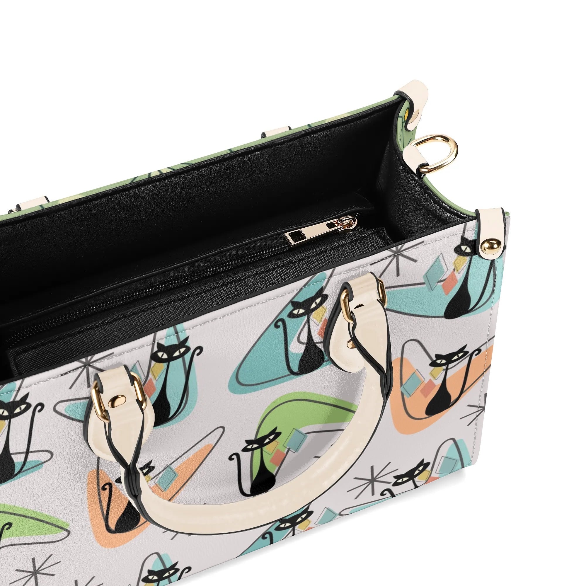 Atomic Cat Kitschy Handbag Reversible Mid Century Mod Handbag, Shoulder Bag - Mid Century Modern Gal