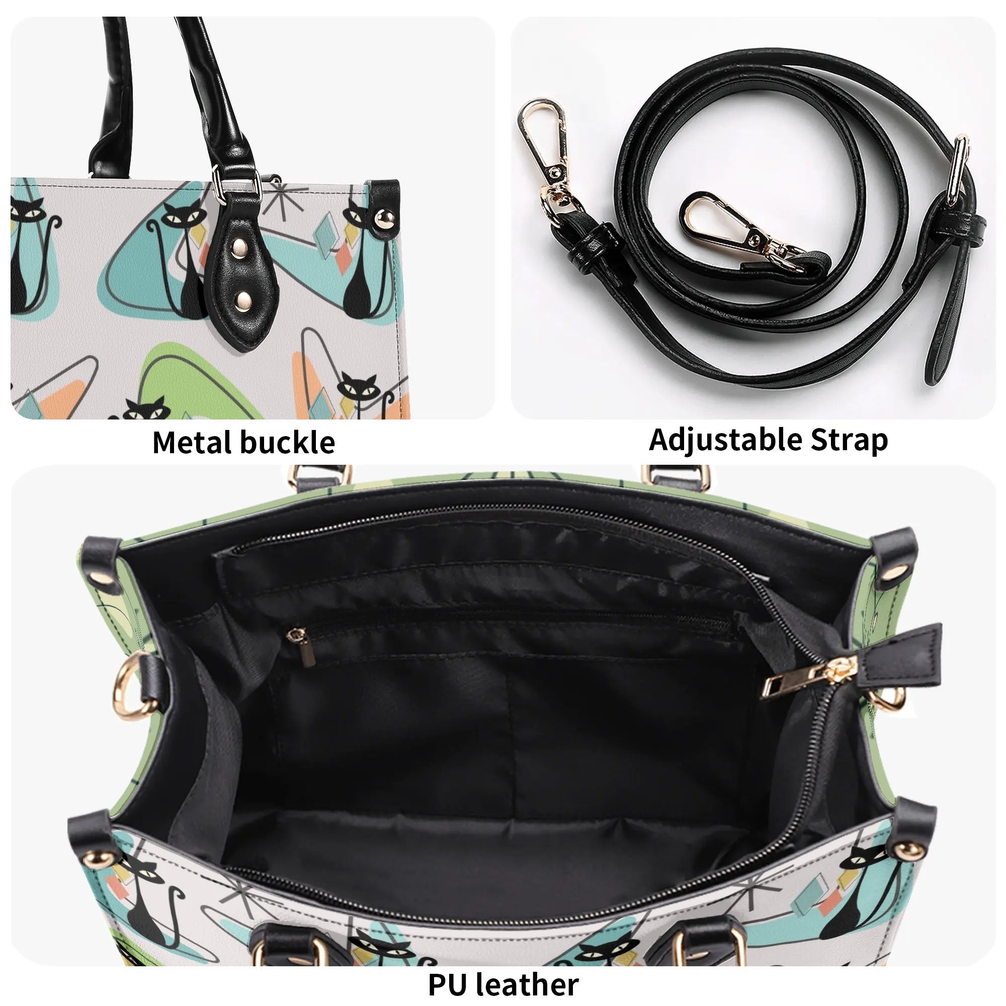 Atomic Cat Kitschy Handbag Reversible Mid Century Mod Handbag, Shoulder Bag - Mid Century Modern Gal