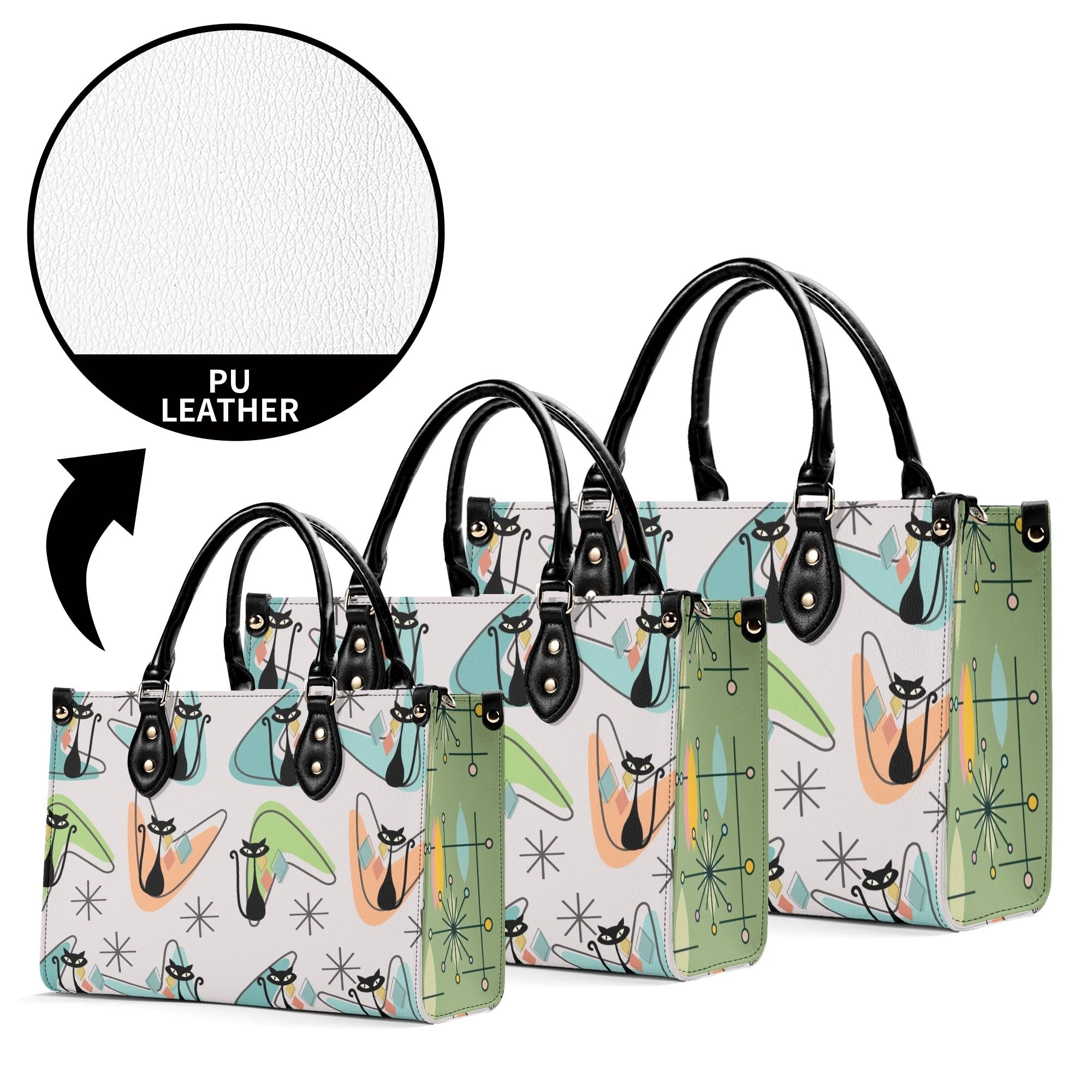 Atomic Cat Kitschy Handbag Reversible Mid Century Mod Handbag, Shoulder Bag - Mid Century Modern Gal