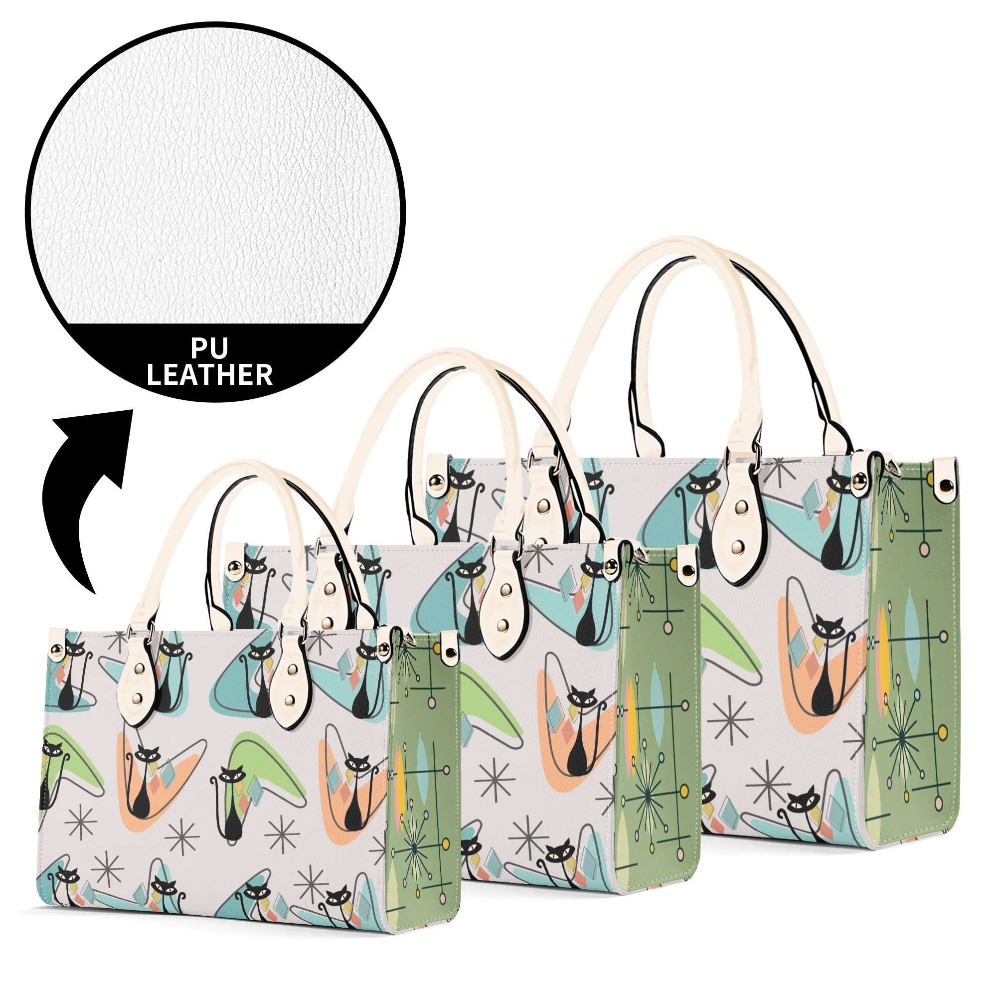 Atomic Cat Kitschy Handbag Reversible Mid Century Mod Handbag, Shoulder Bag - Mid Century Modern Gal
